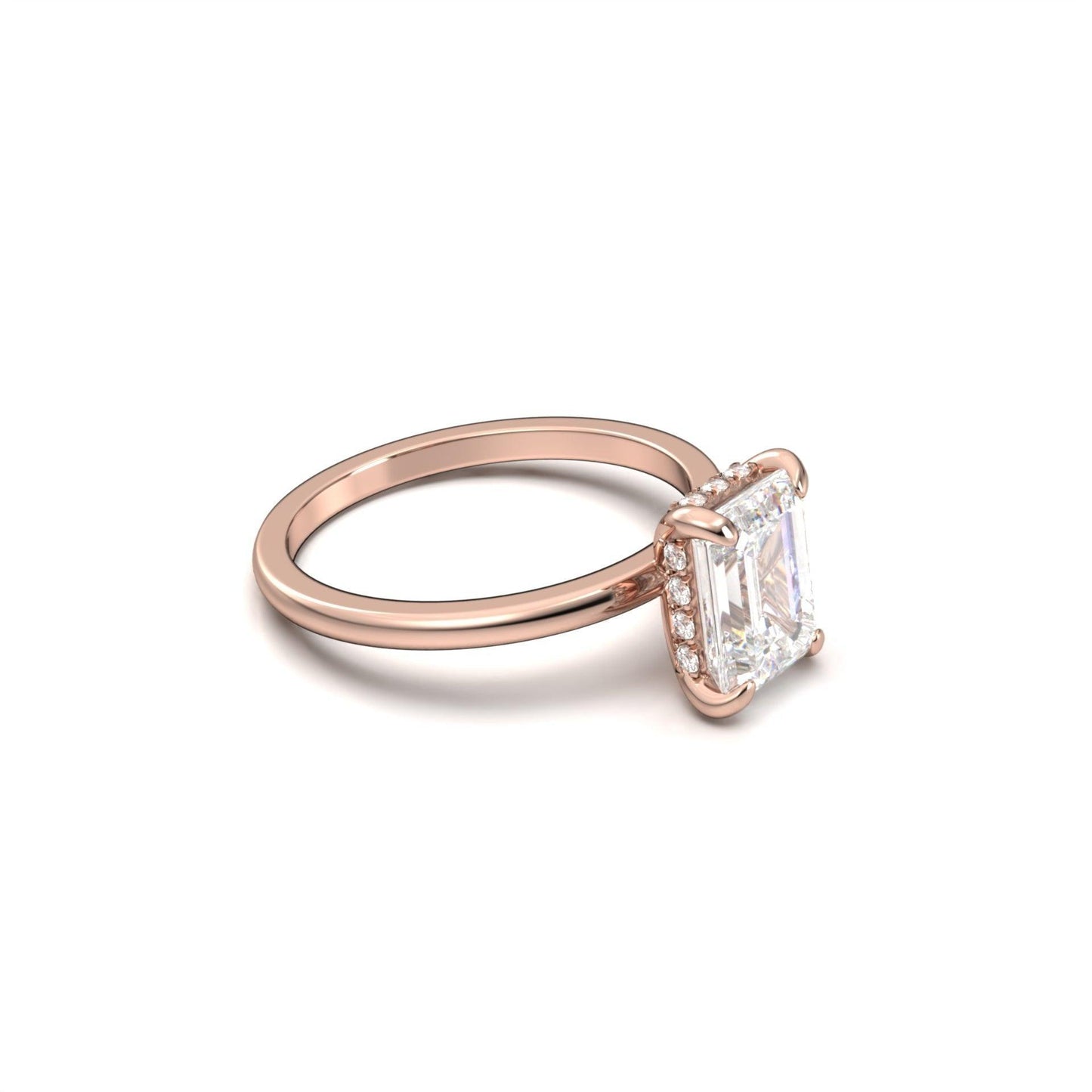 Emerald Hidden Halo Diamond Engagement Ring - Moissanite Engagement Rings