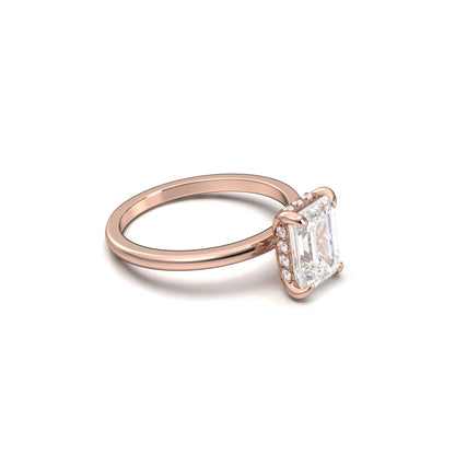 Emerald Hidden Halo Diamond Engagement Ring - Moissanite Engagement Rings
