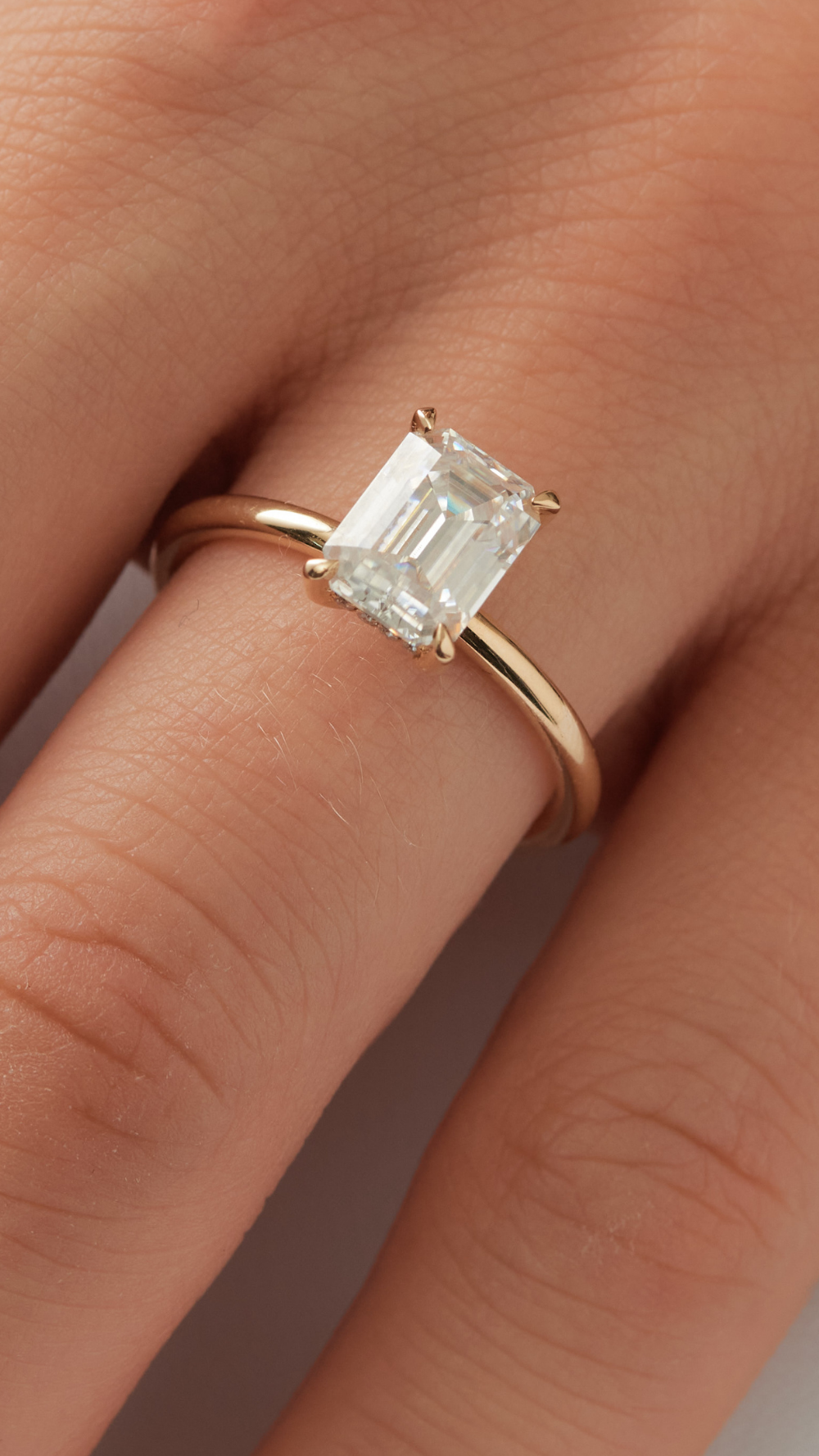 Emerald Hidden Halo Moissanite Engagement Ring
