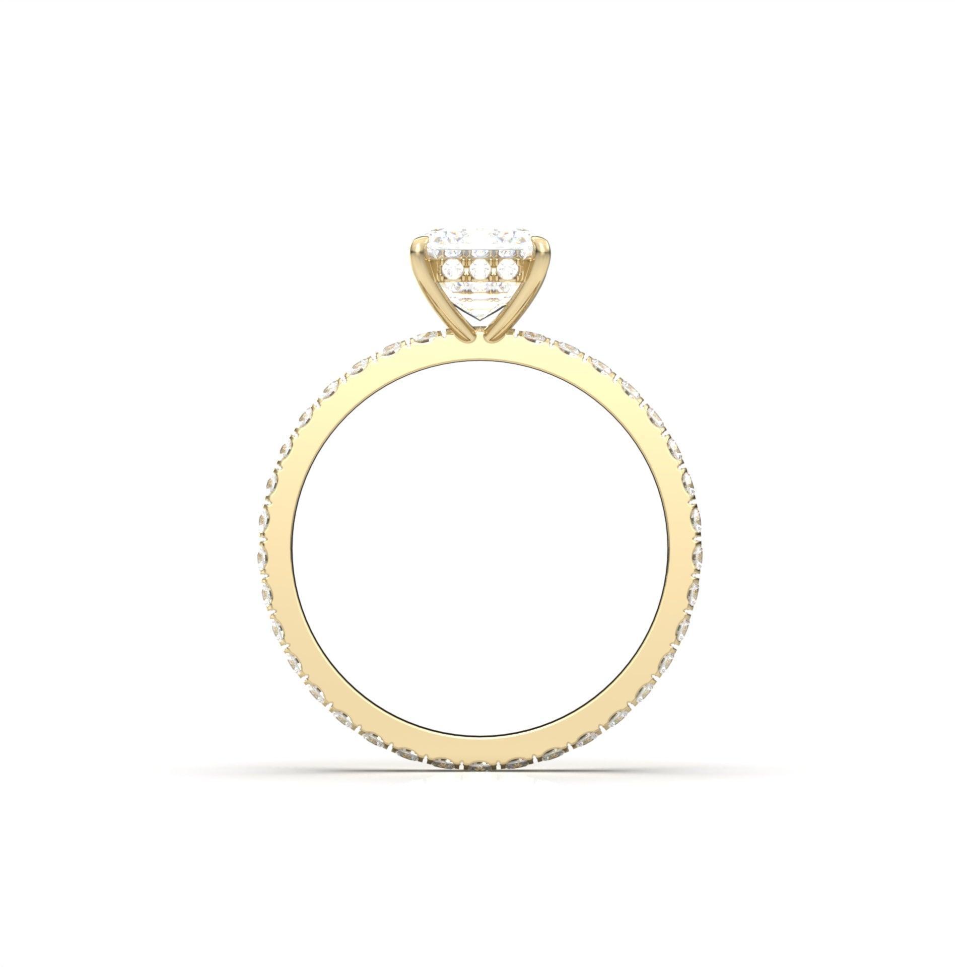 Emerald Hidden Halo With Full Pavé Moissanite Ring - Moissanite Engagement Rings