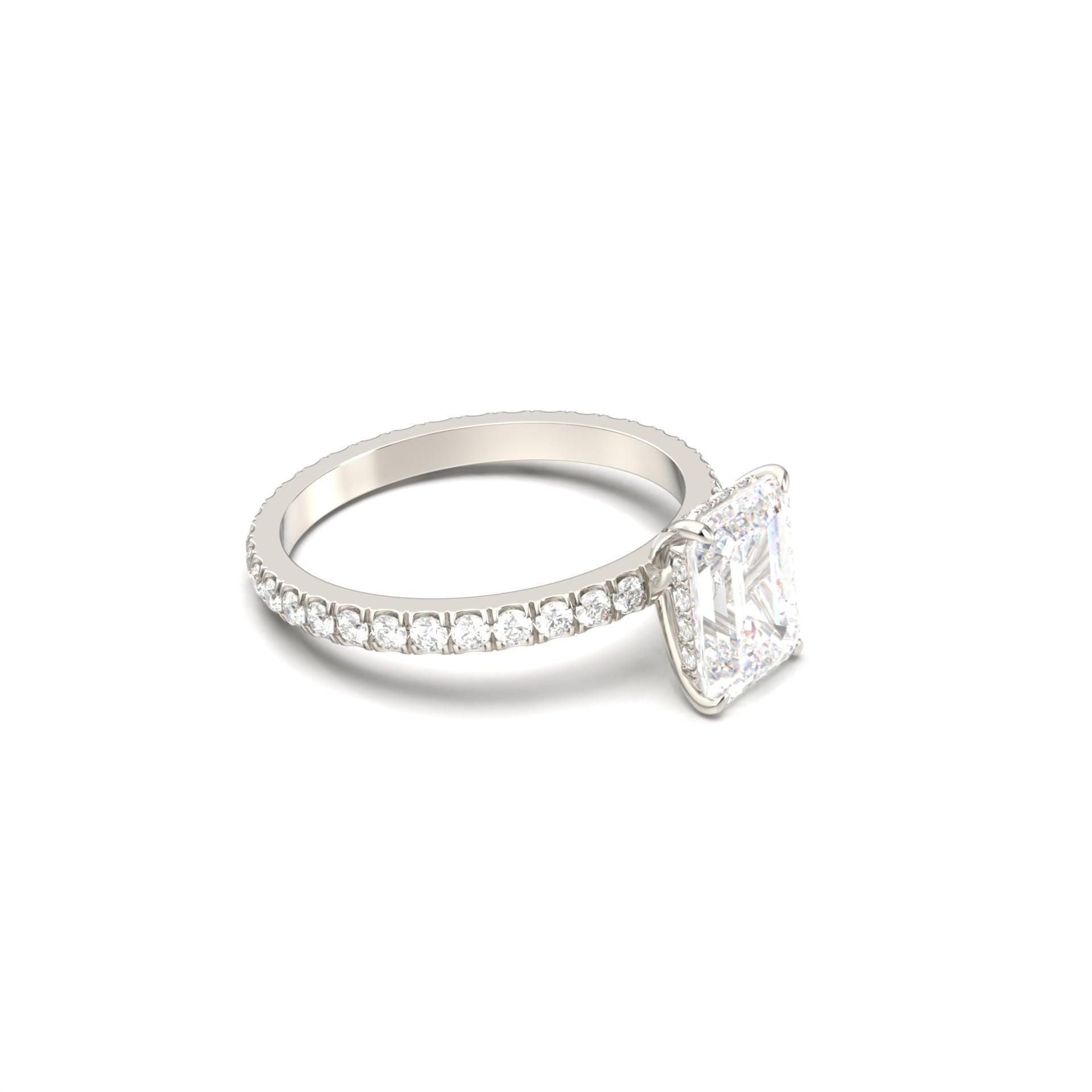 Emerald Hidden Halo With Full Pavé Moissanite Ring - Moissanite Engagement Rings