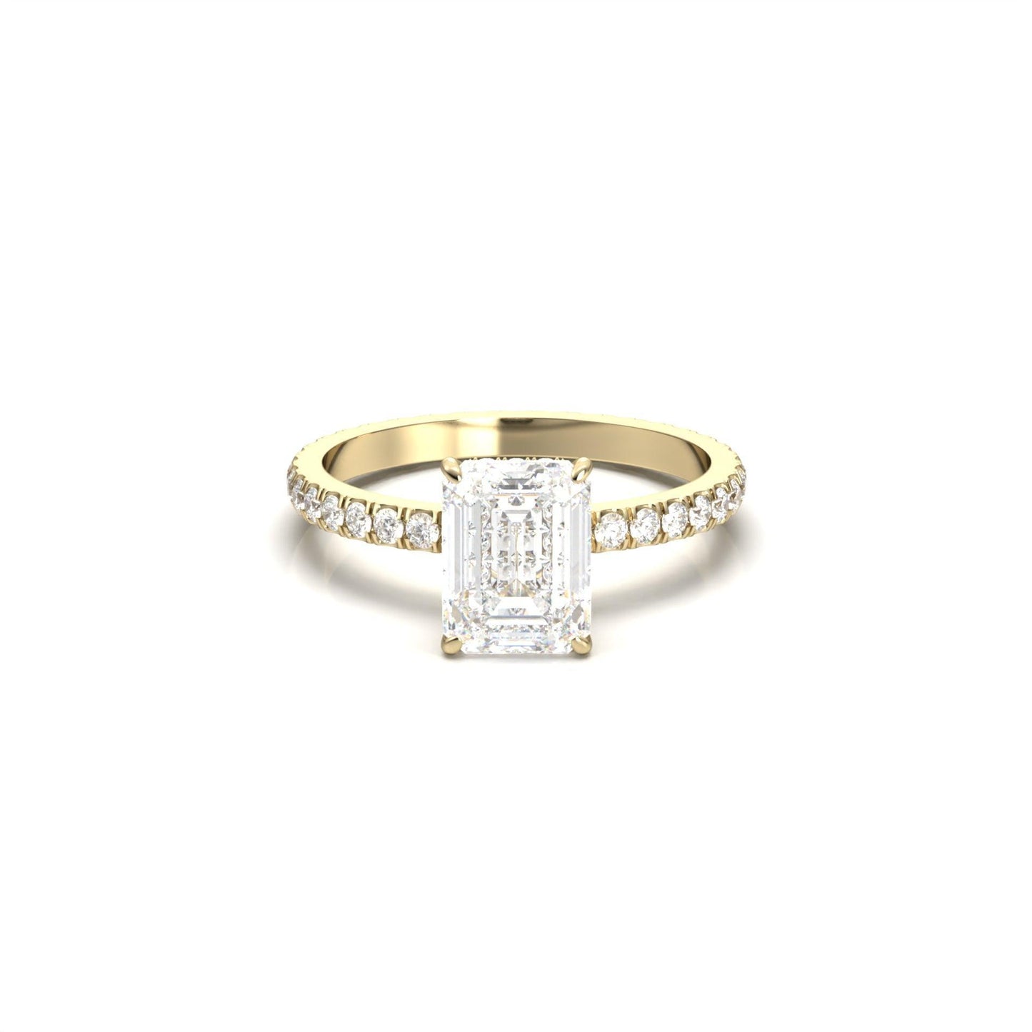 Emerald Hidden Halo With Full Pavé Moissanite Ring - Moissanite Engagement Rings