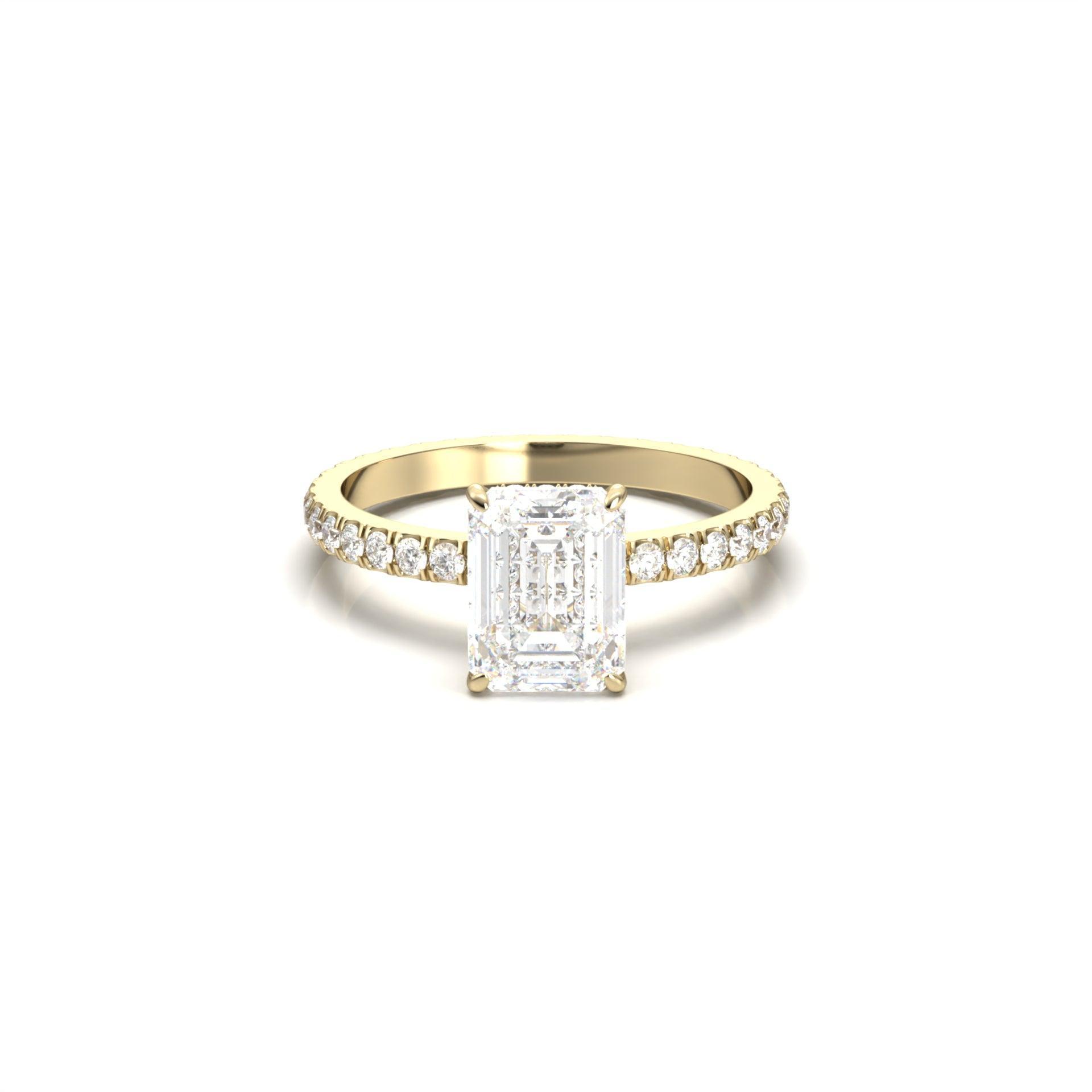 Emerald Hidden Halo With Full Pavé Moissanite Ring - Moissanite Engagement Rings