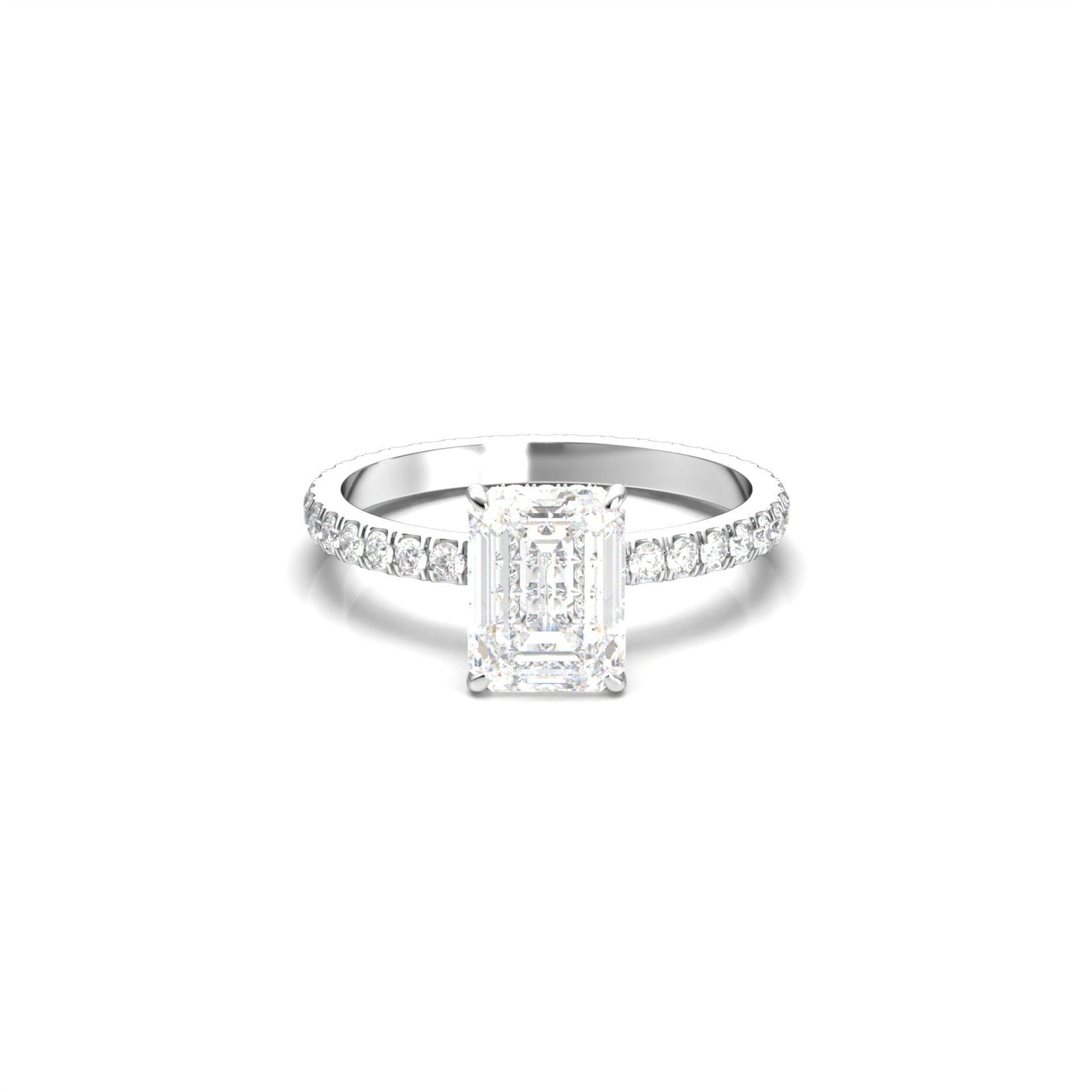 Emerald Hidden Halo With Full Pavé Moissanite Ring - Moissanite Engagement Rings