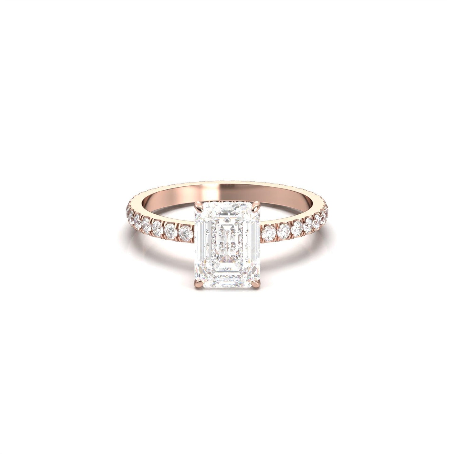 Emerald Hidden Halo With Full Pavé Moissanite Ring - Moissanite Engagement Rings