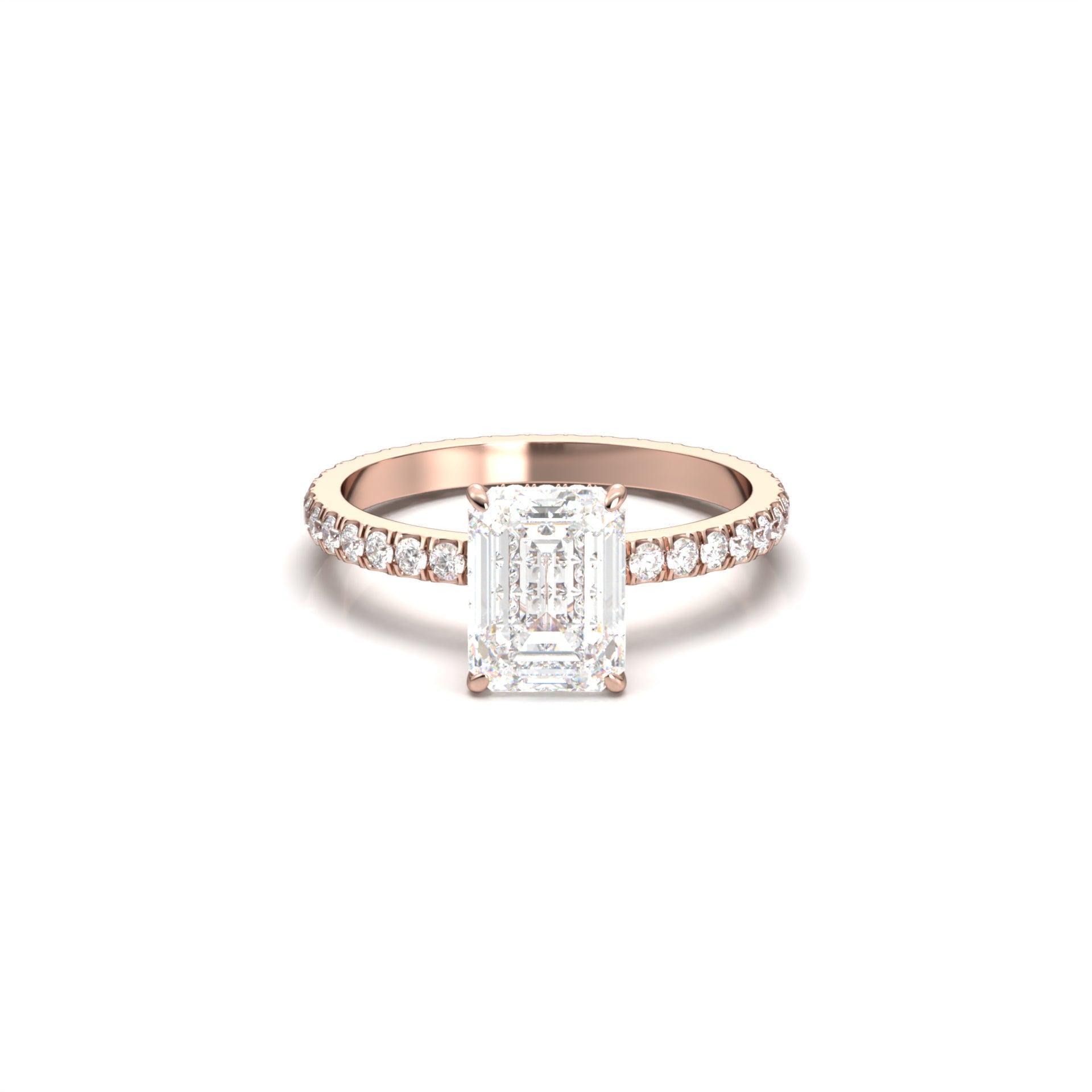 Emerald Hidden Halo With Full Pavé Moissanite Ring - Moissanite Engagement Rings