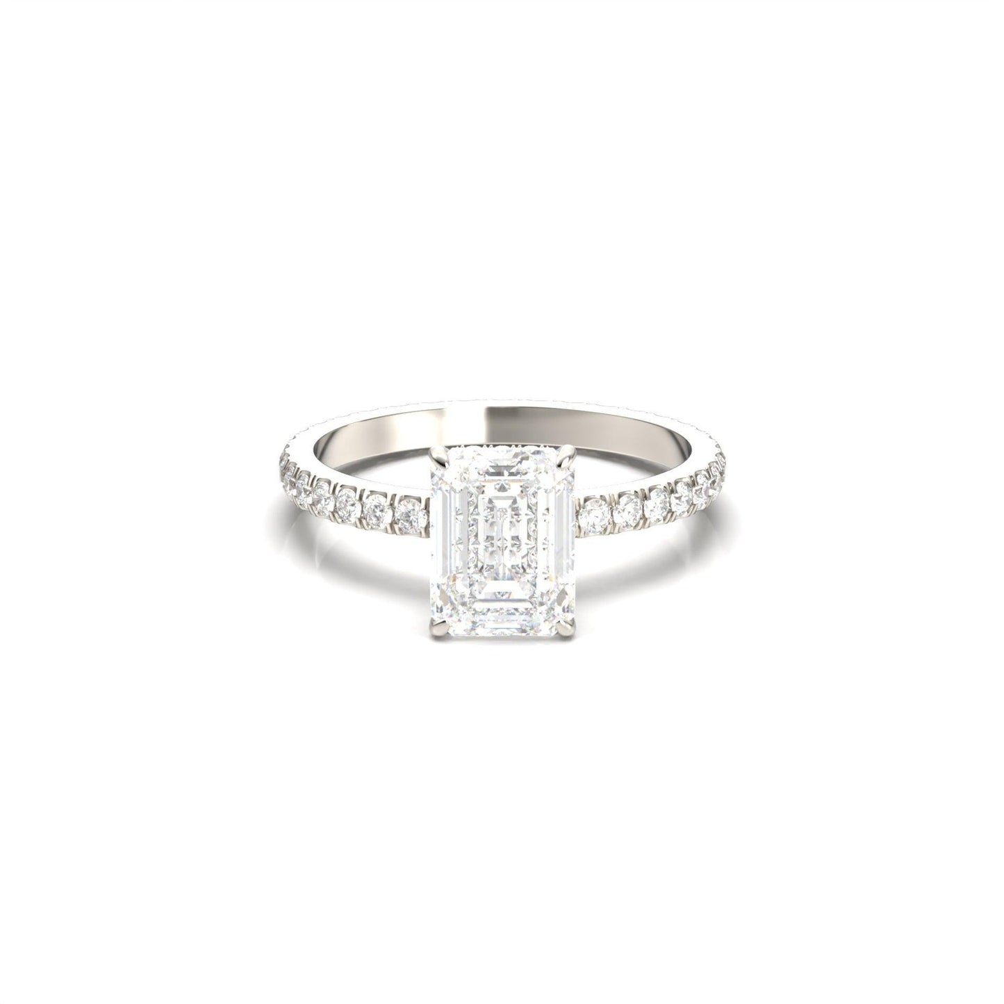Emerald Hidden Halo With Full Pavé Moissanite Ring - Moissanite Engagement Rings