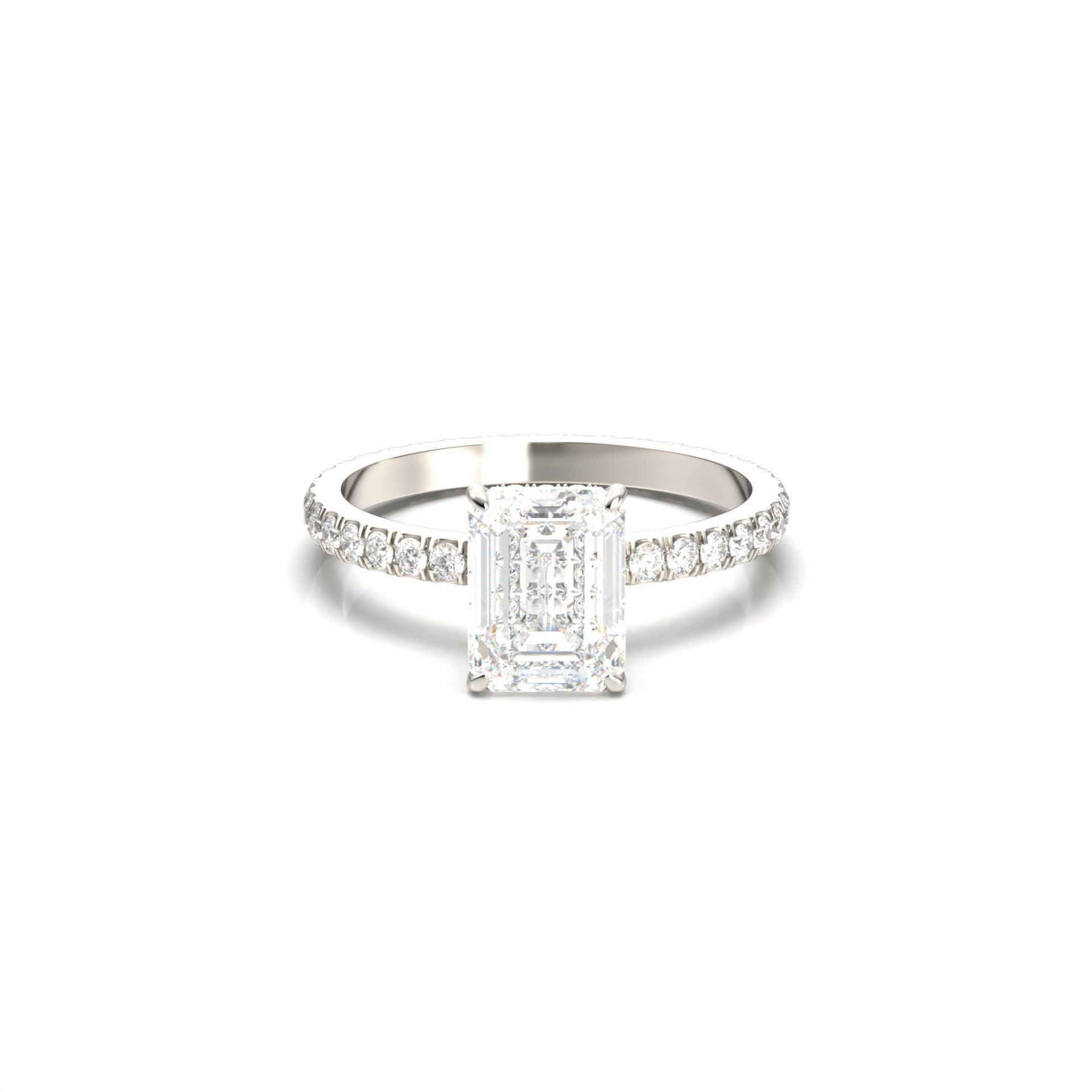 Emerald Hidden Halo With Full Pavé Moissanite Ring - Moissanite Engagement Rings