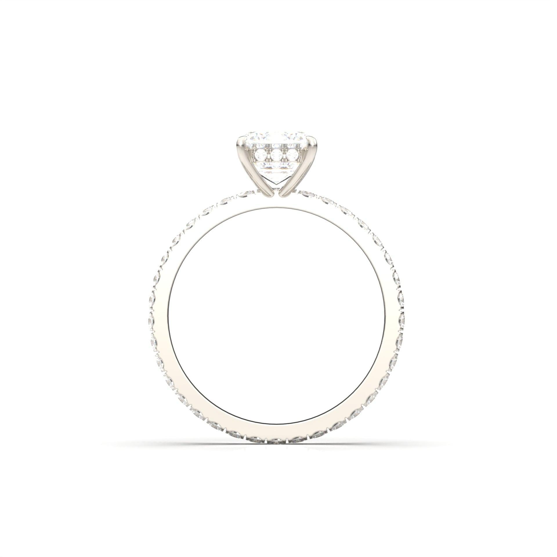 Emerald Hidden Halo With Full Pavé Moissanite Ring - Moissanite Engagement Rings