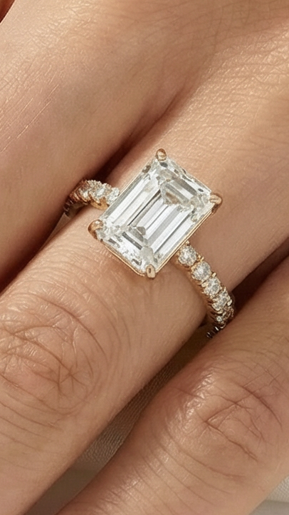 Emerald Hidden Halo Full Pavé Moissanite Engagement Ring