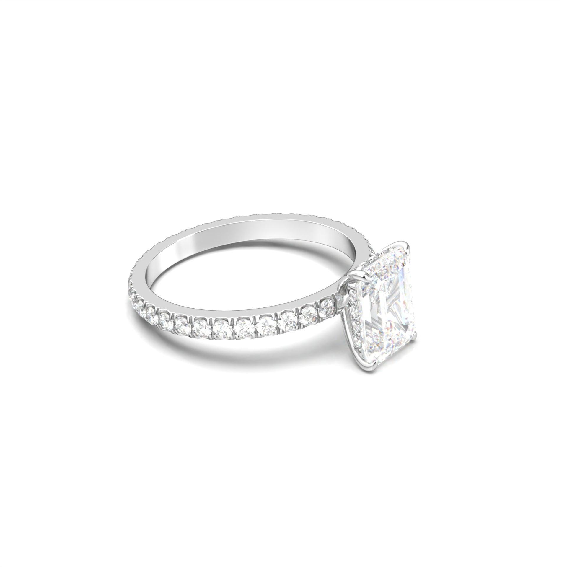 Emerald Hidden Halo With Full Pavé Moissanite Ring - Moissanite Engagement Rings