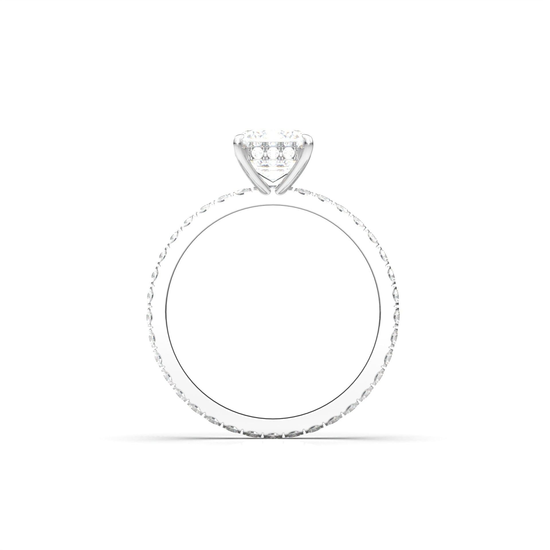 Emerald Hidden Halo With Full Pavé Moissanite Ring - Moissanite Engagement Rings