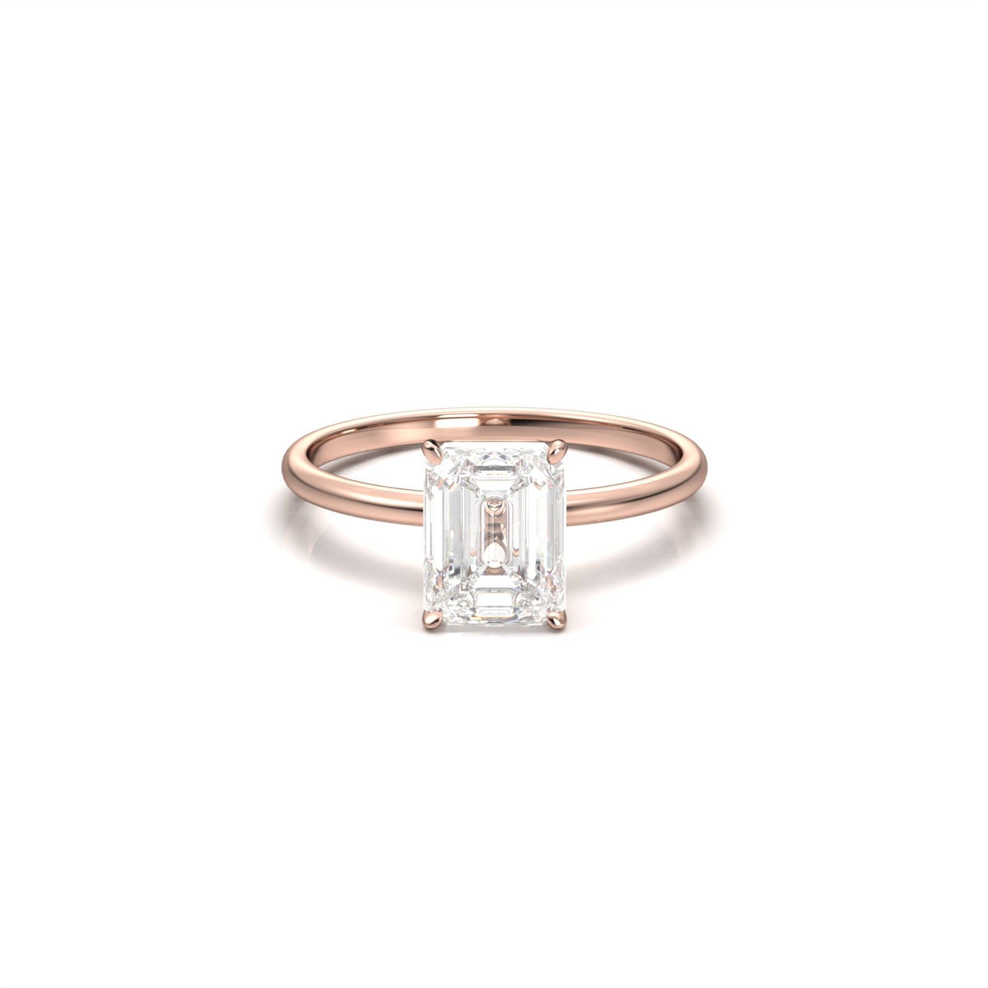Emerald Solitaire Diamond Engagement Ring - Moissanite Engagement Rings