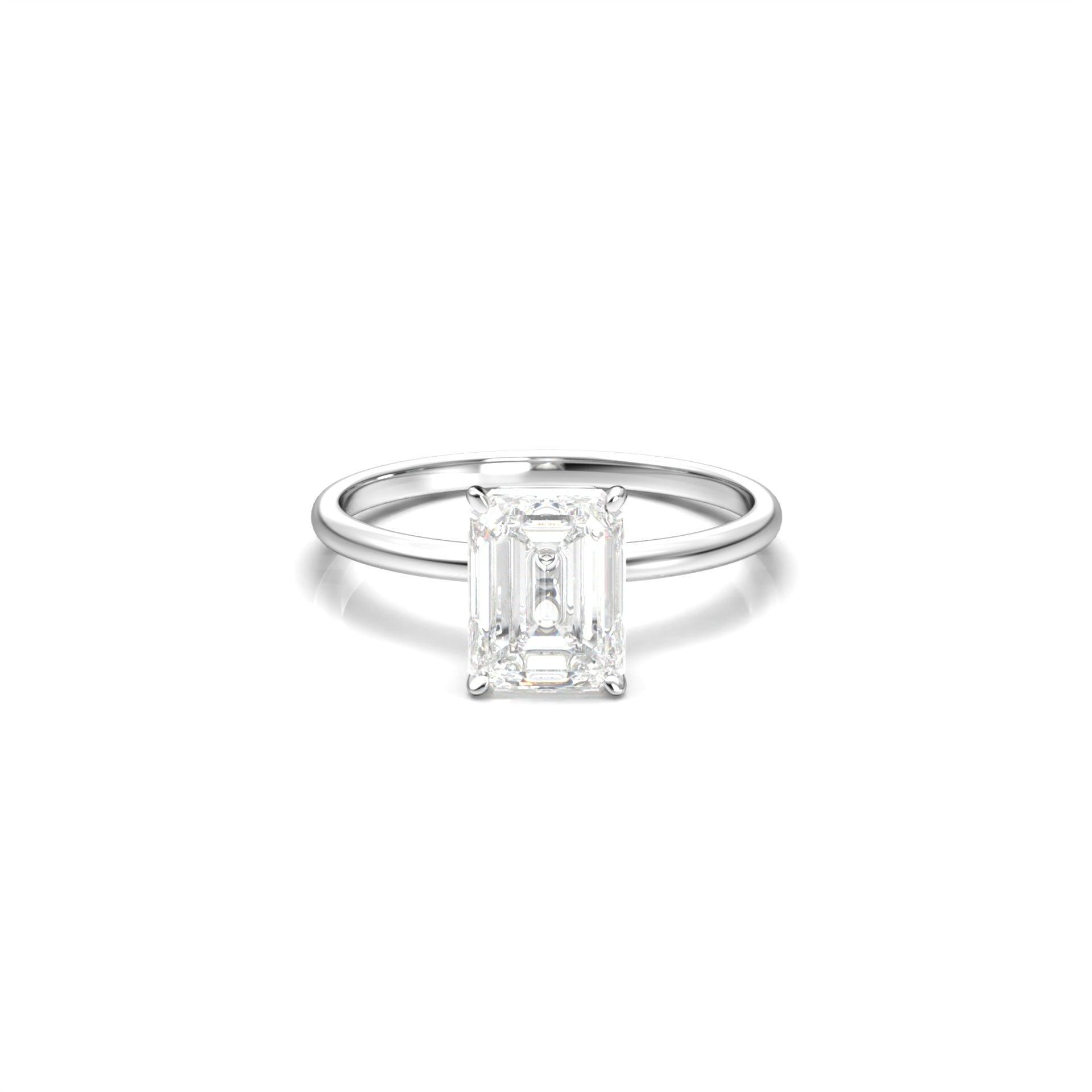 Emerald Solitaire Diamond Engagement Ring - Moissanite Engagement Rings