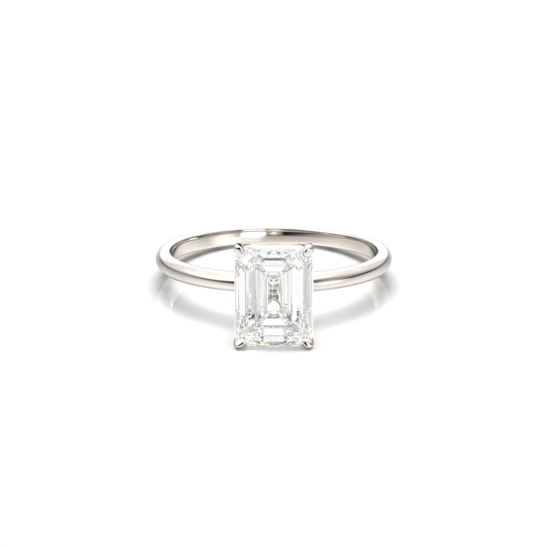 Emerald Solitaire Diamond Engagement Ring - Moissanite Engagement Rings