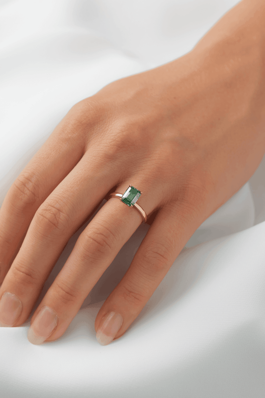 Emerald Solitaire Emerald Coloured Moissanite Engagement Ring - Ready To Ship - Moissanite Engagement Rings