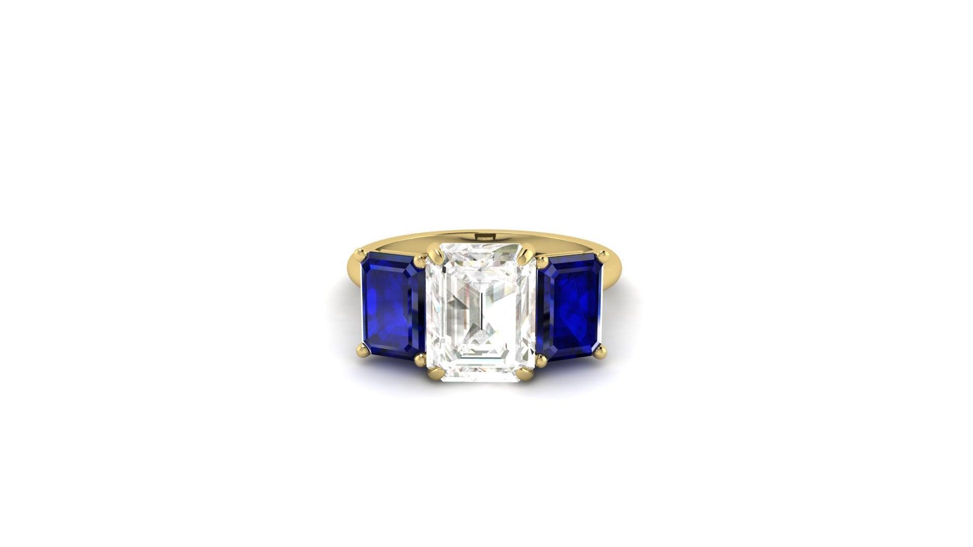 Emerald Trilogy Blue Engagement Ring - Guthrie Jewellery