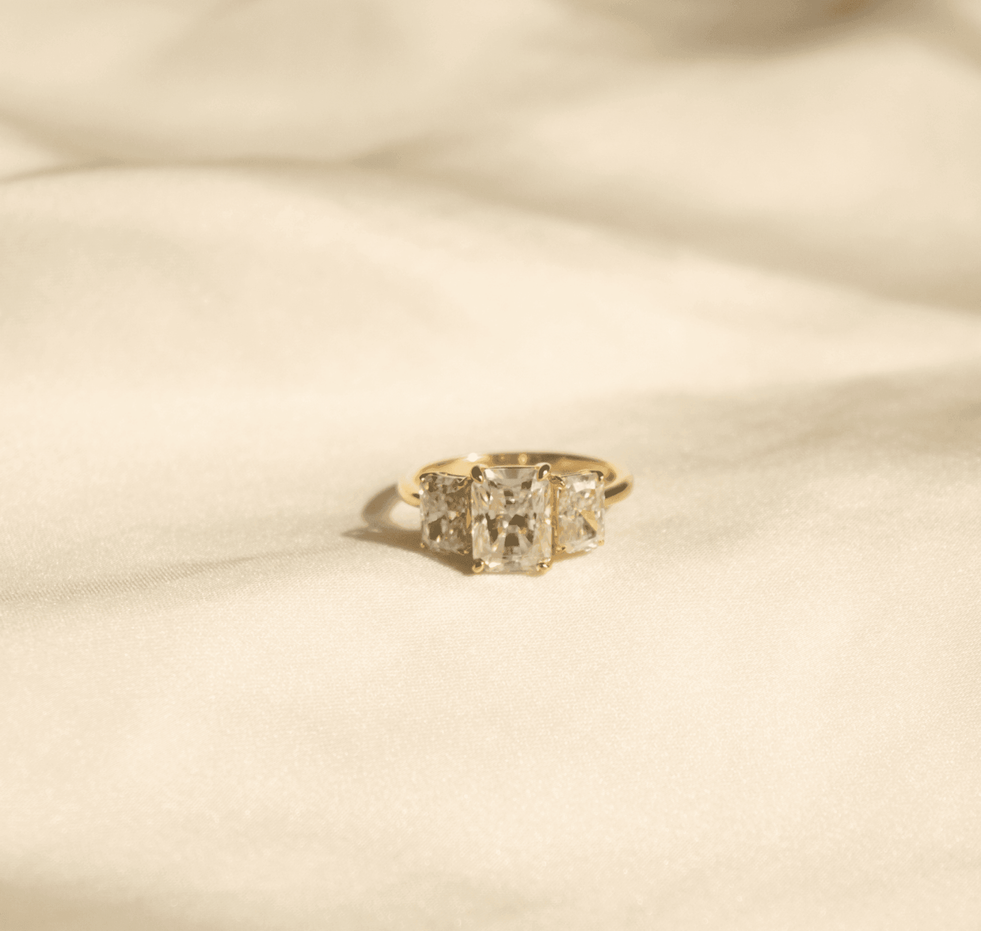 Emerald Trilogy Diamond Engagement Ring - Moissanite Engagement Rings