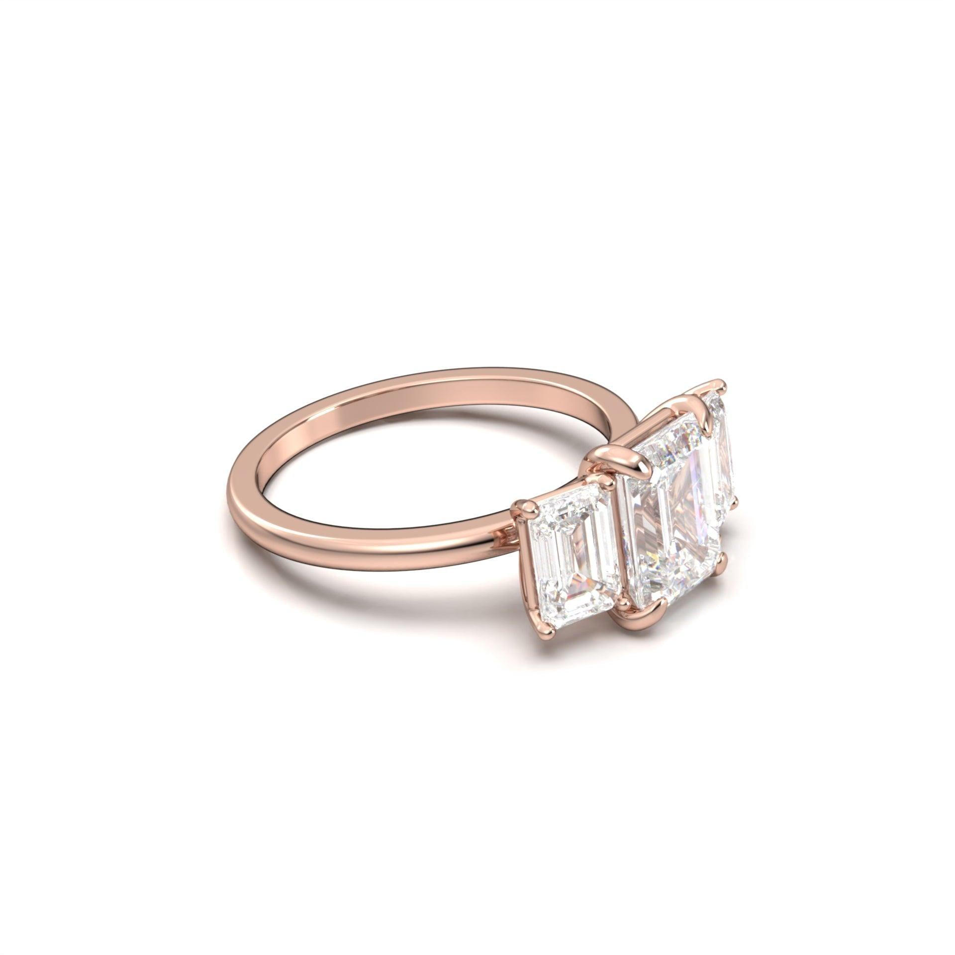 Emerald Trilogy Diamond Engagement Ring - Moissanite Engagement Rings