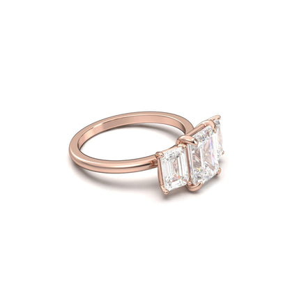 Emerald Trilogy Diamond Engagement Ring - Moissanite Engagement Rings