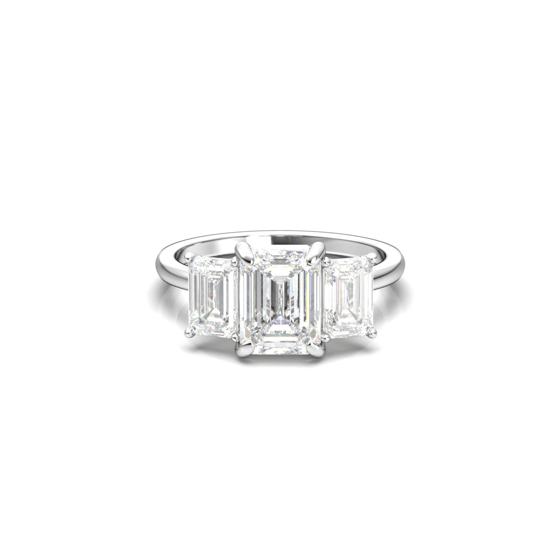 Emerald Trilogy Diamond Engagement Ring - Moissanite Engagement Rings