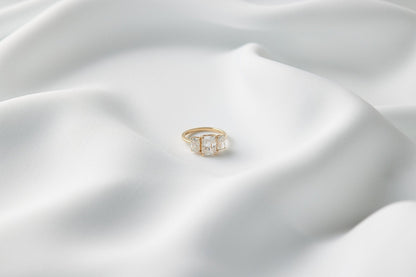 Emerald Trilogy Diamond Engagement Ring - Moissanite Engagement Rings