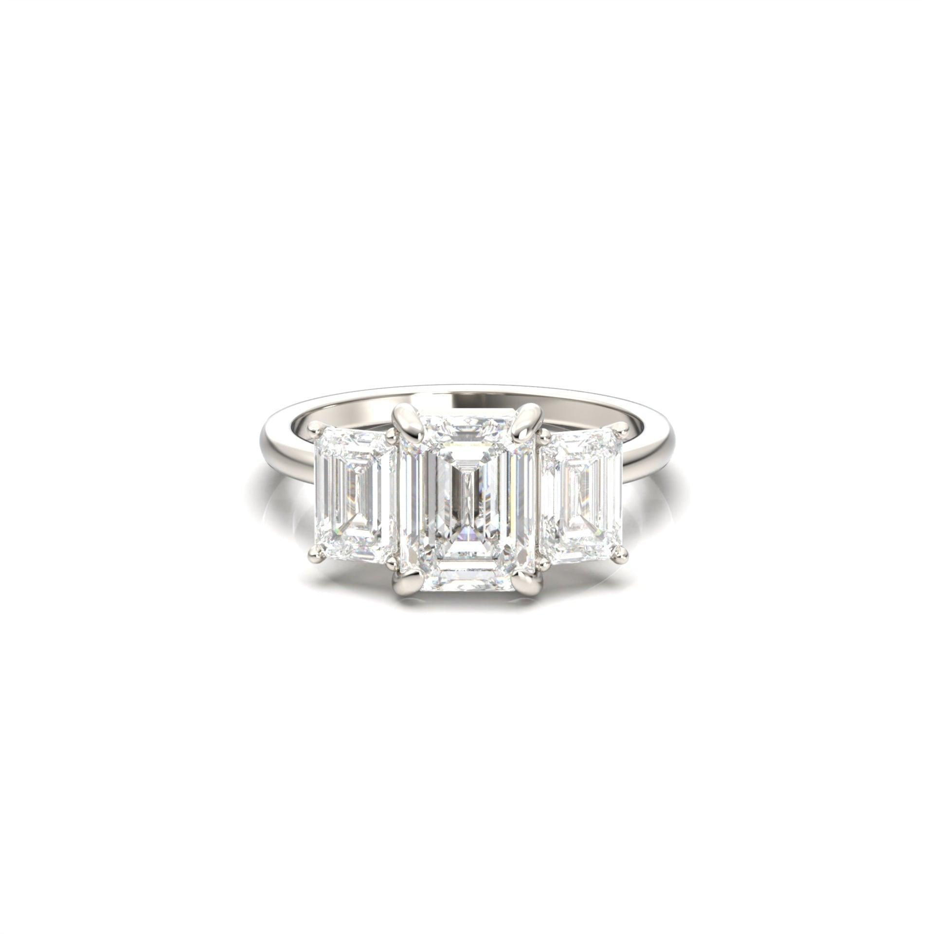 Emerald Trilogy Diamond Engagement Ring - Moissanite Engagement Rings