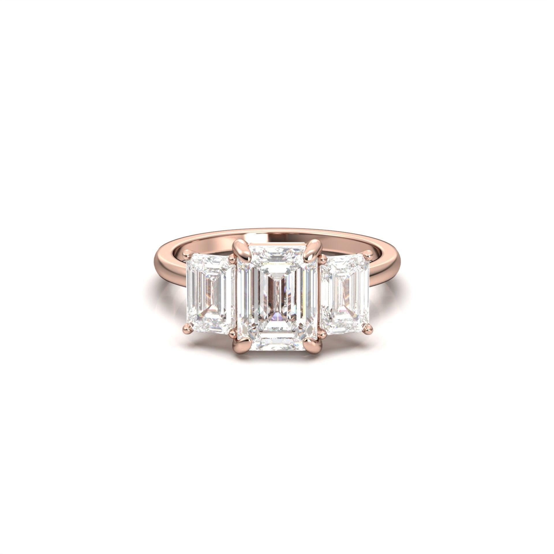 Emerald Trilogy Diamond Engagement Ring - Moissanite Engagement Rings