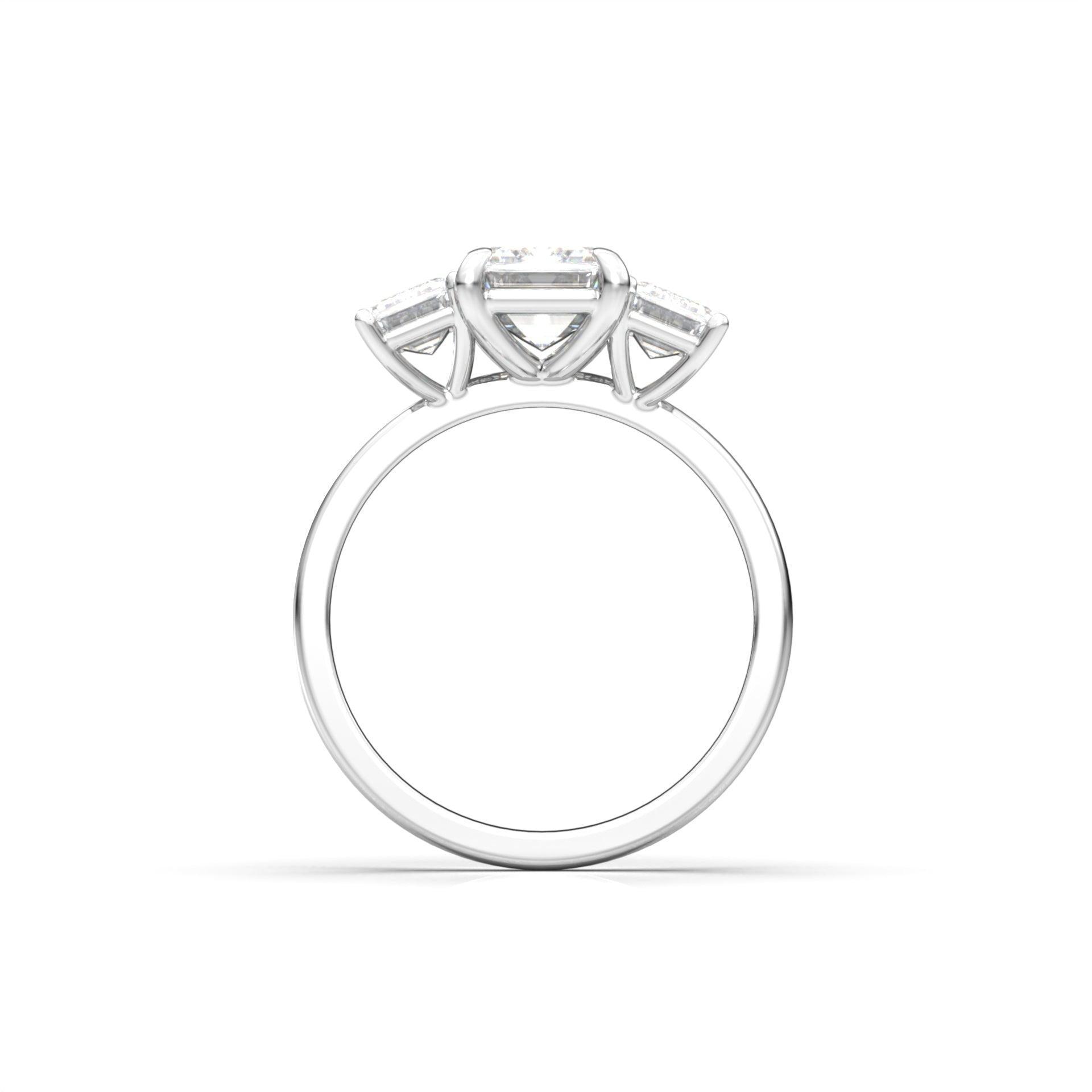 Emerald Trilogy Diamond Engagement Ring - Moissanite Engagement Rings
