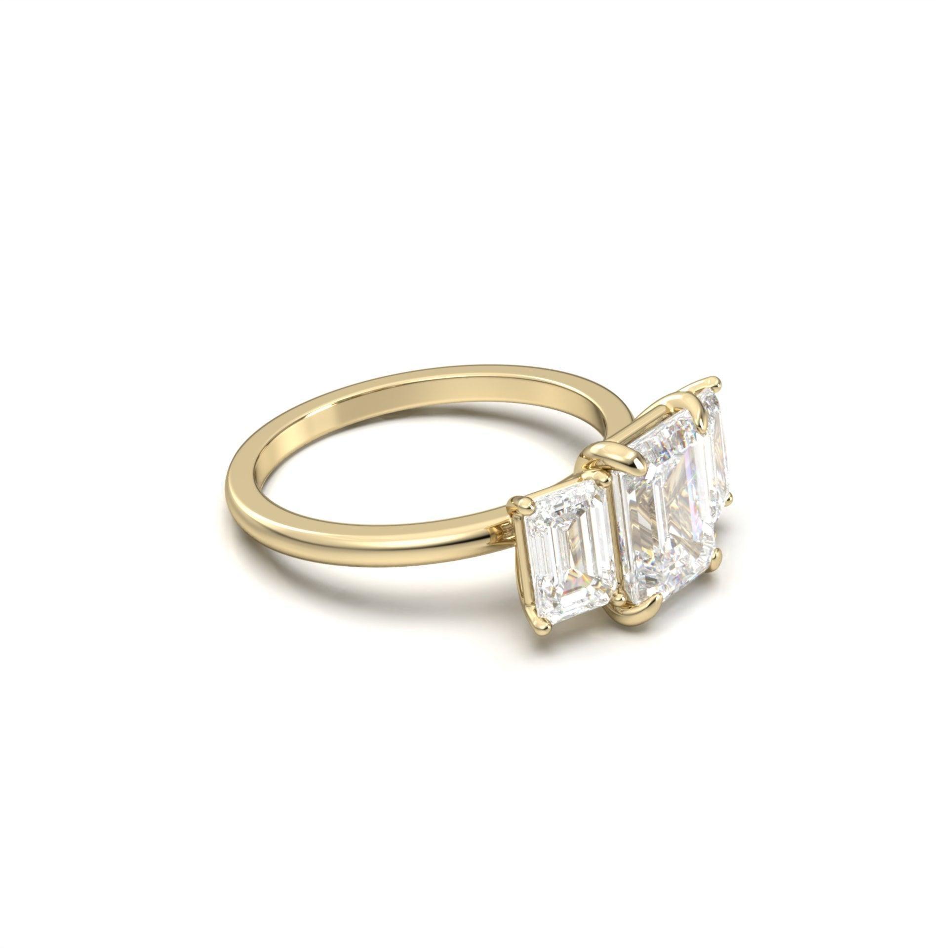 Emerald Trilogy Diamond Engagement Ring - Moissanite Engagement Rings