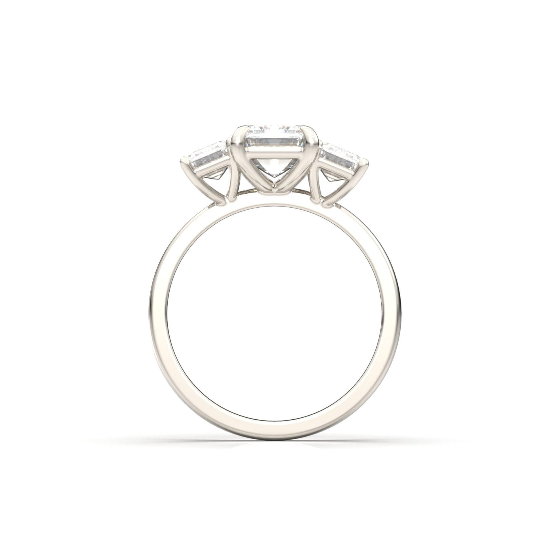 Emerald Trilogy Diamond Engagement Ring - Moissanite Engagement Rings