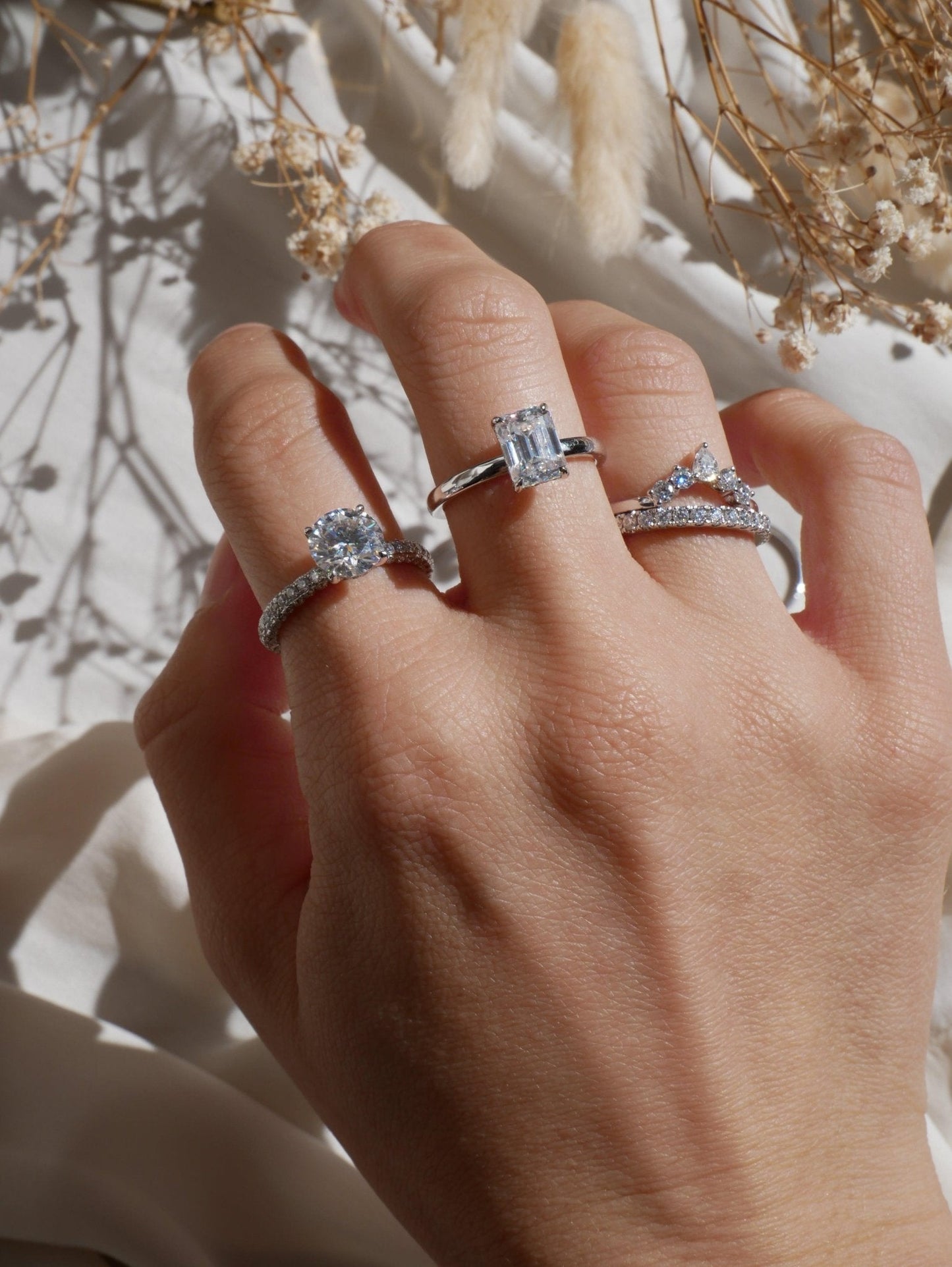 Half Pavè Diamond Wedding Band - Moissanite Engagement Rings