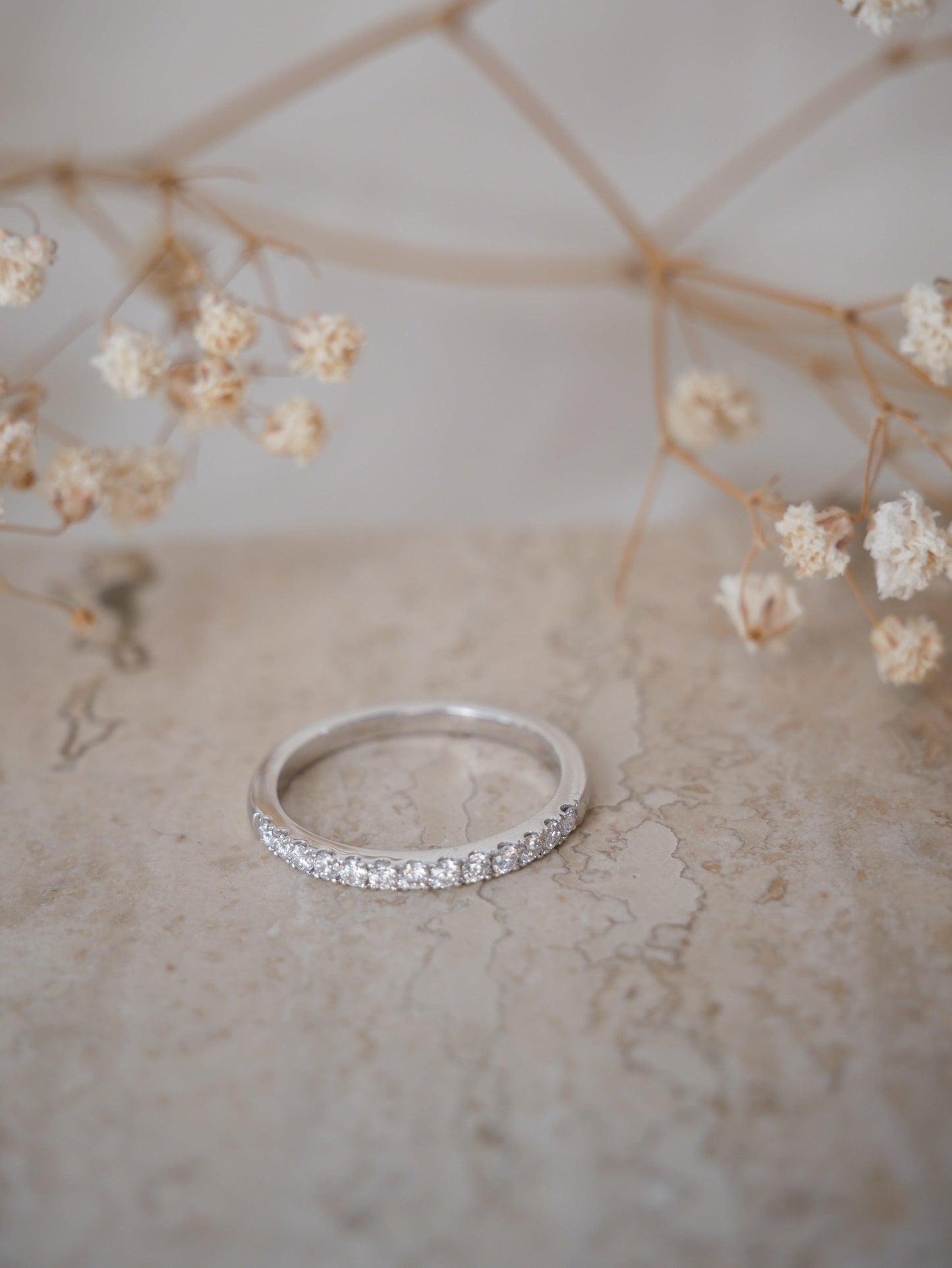 Half Pavè Moissanite Wedding Band - Moissanite Engagement Rings
