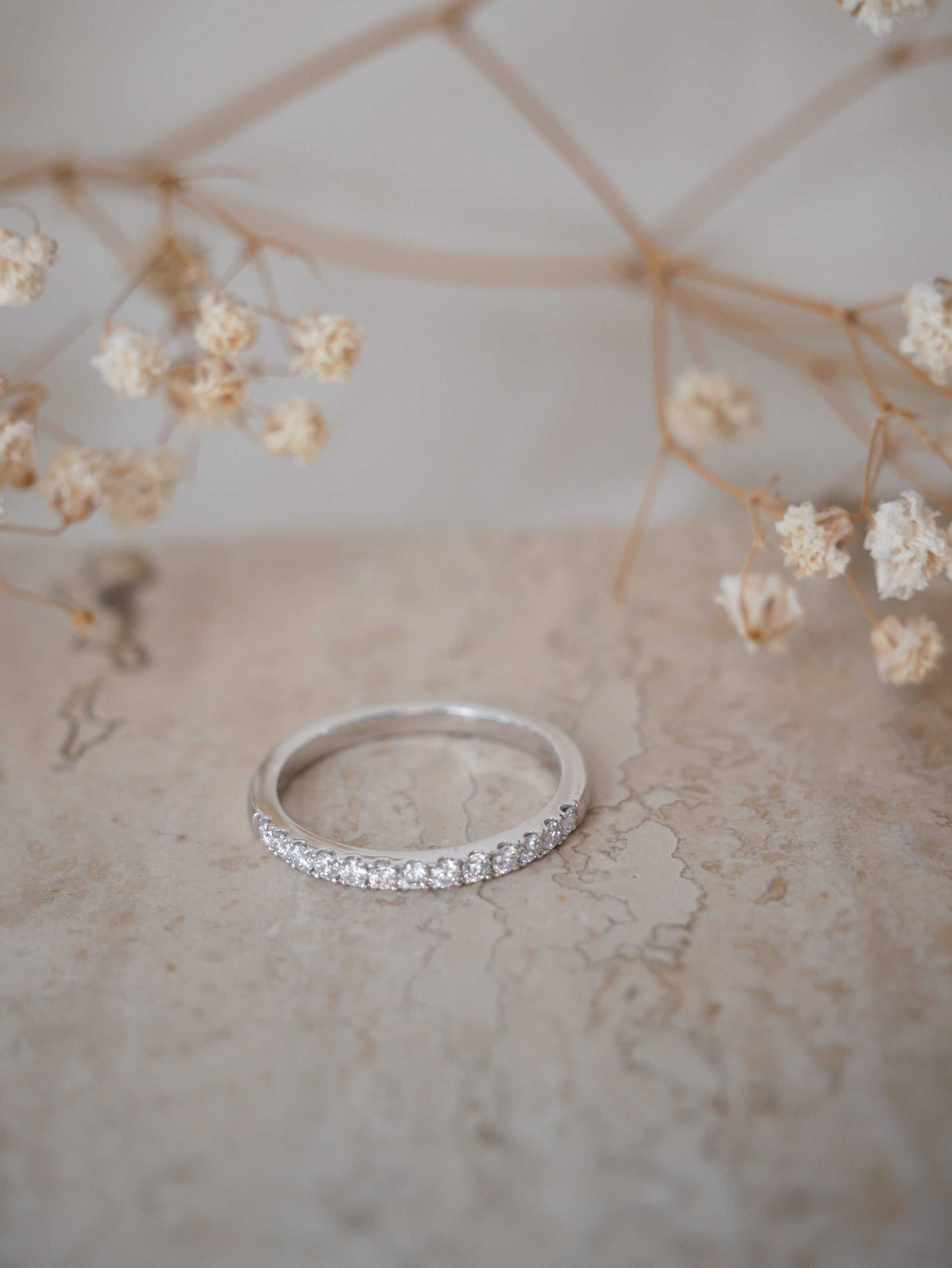 Half Pavè Moissanite Wedding Band - Moissanite Engagement Rings