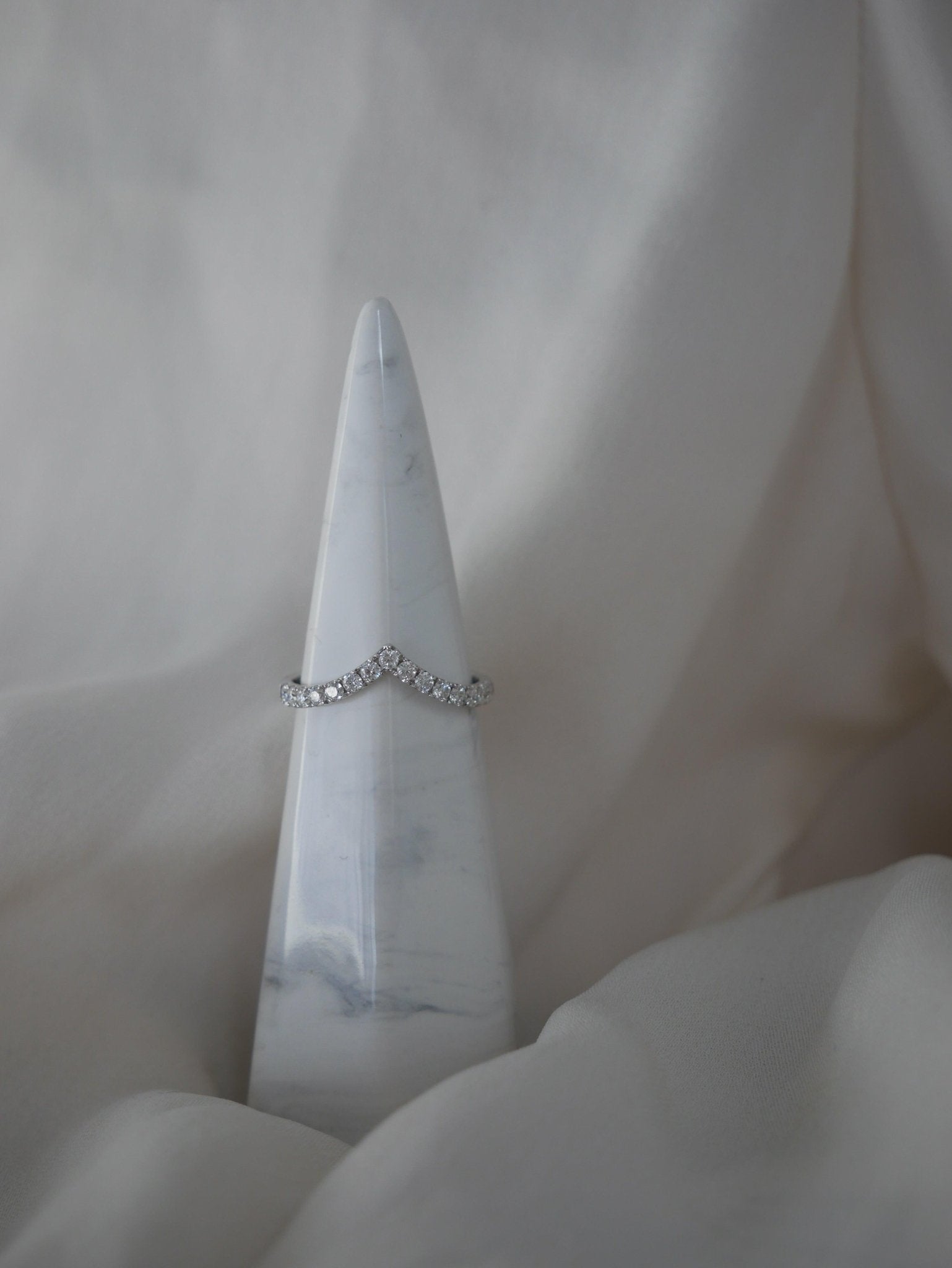 Half Pavè With Peak Moissanite Wedding Band - Ready To Ship - Moissanite Engagement Rings