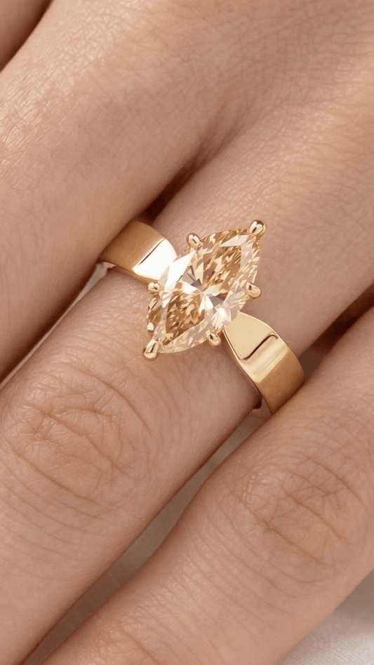 Marquise Champagne Solitaire Moissanite Engagement Ring - Moissanite Engagement Rings