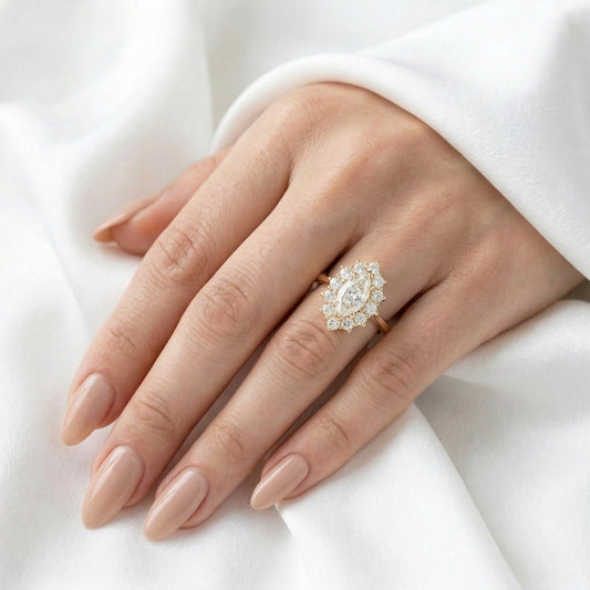 Marquise Halo Cluster Moissanite Engagement Ring — Guthrie Jewellery