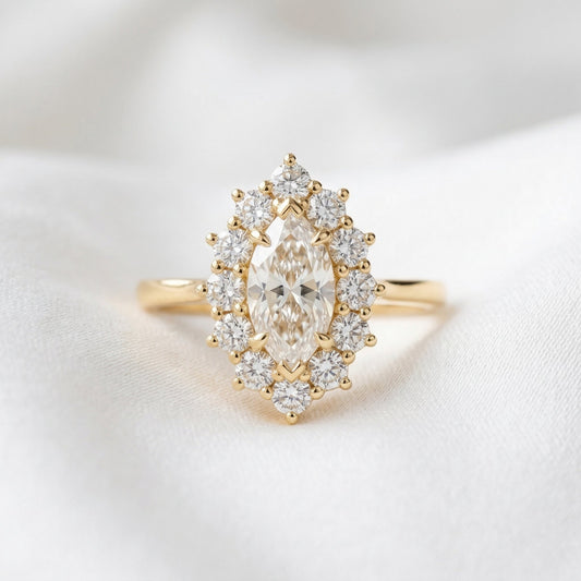 Marquise Halo Cluster Moissanite Engagement Ring - Moissanite Engagement Rings