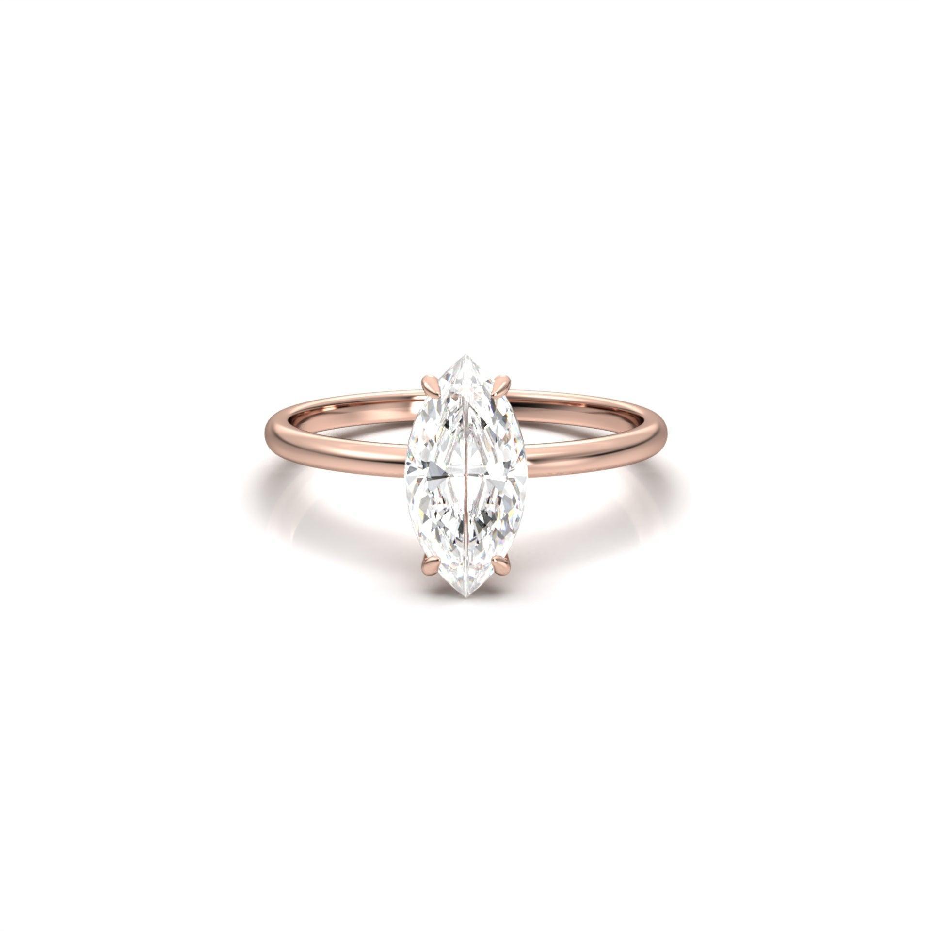 Marquise Hidden Halo Moissanite Engagement Ring - Moissanite Engagement Rings