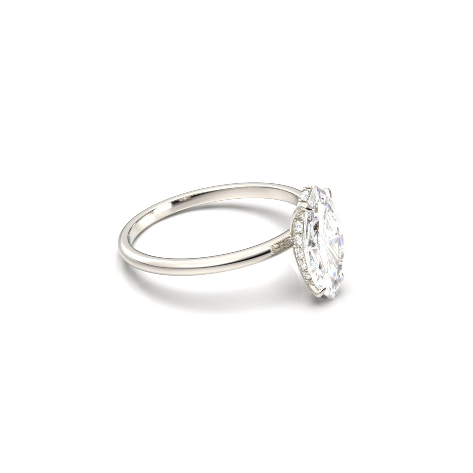 Marquise Hidden Halo Moissanite Engagement Ring - Moissanite Engagement Rings