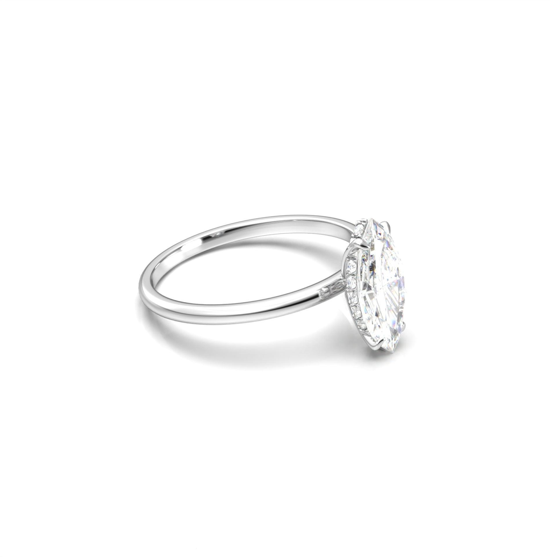 Marquise Hidden Halo Moissanite Engagement Ring - Moissanite Engagement Rings