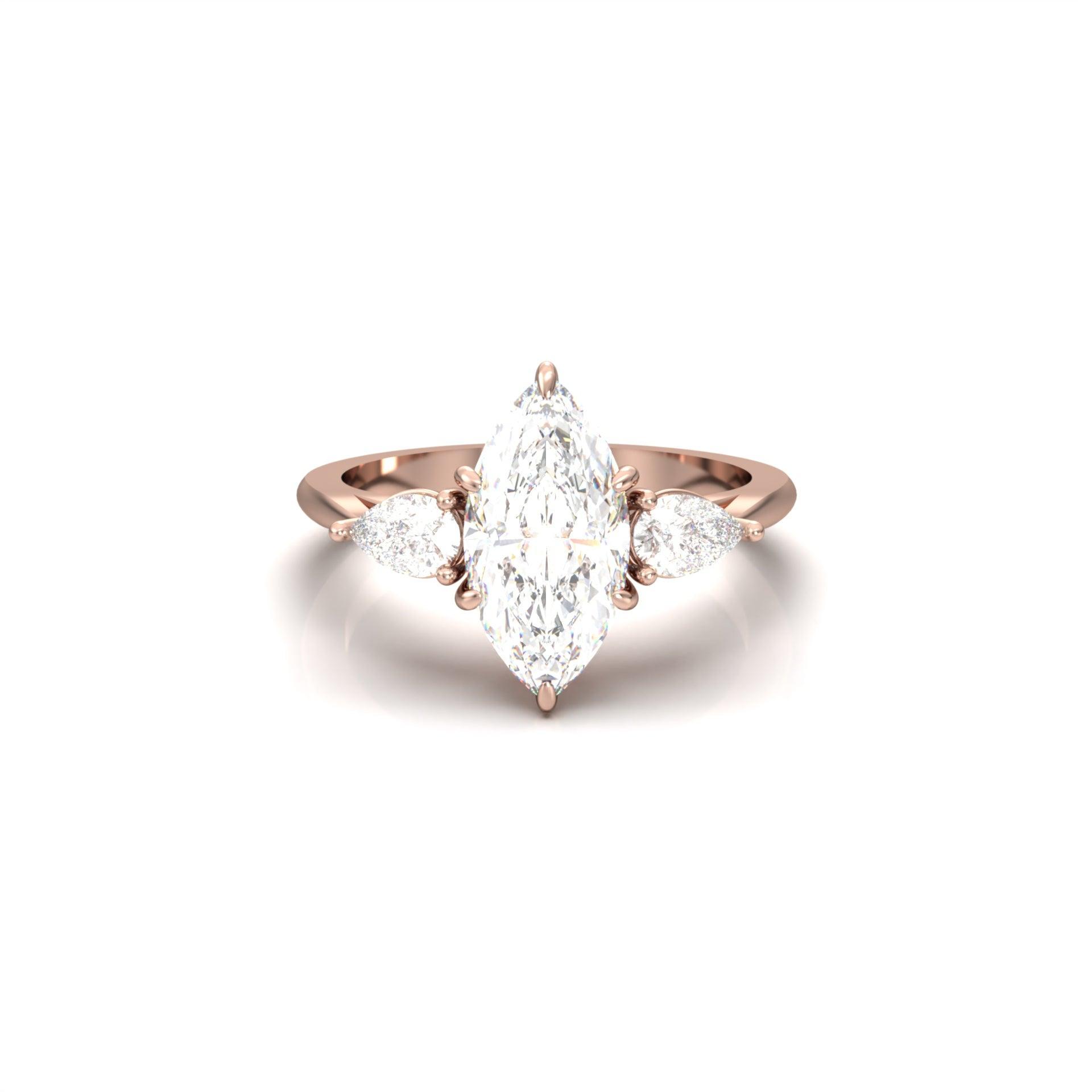 Marquise Trilogy Moissanite Engagement Ring - Moissanite Engagement Rings