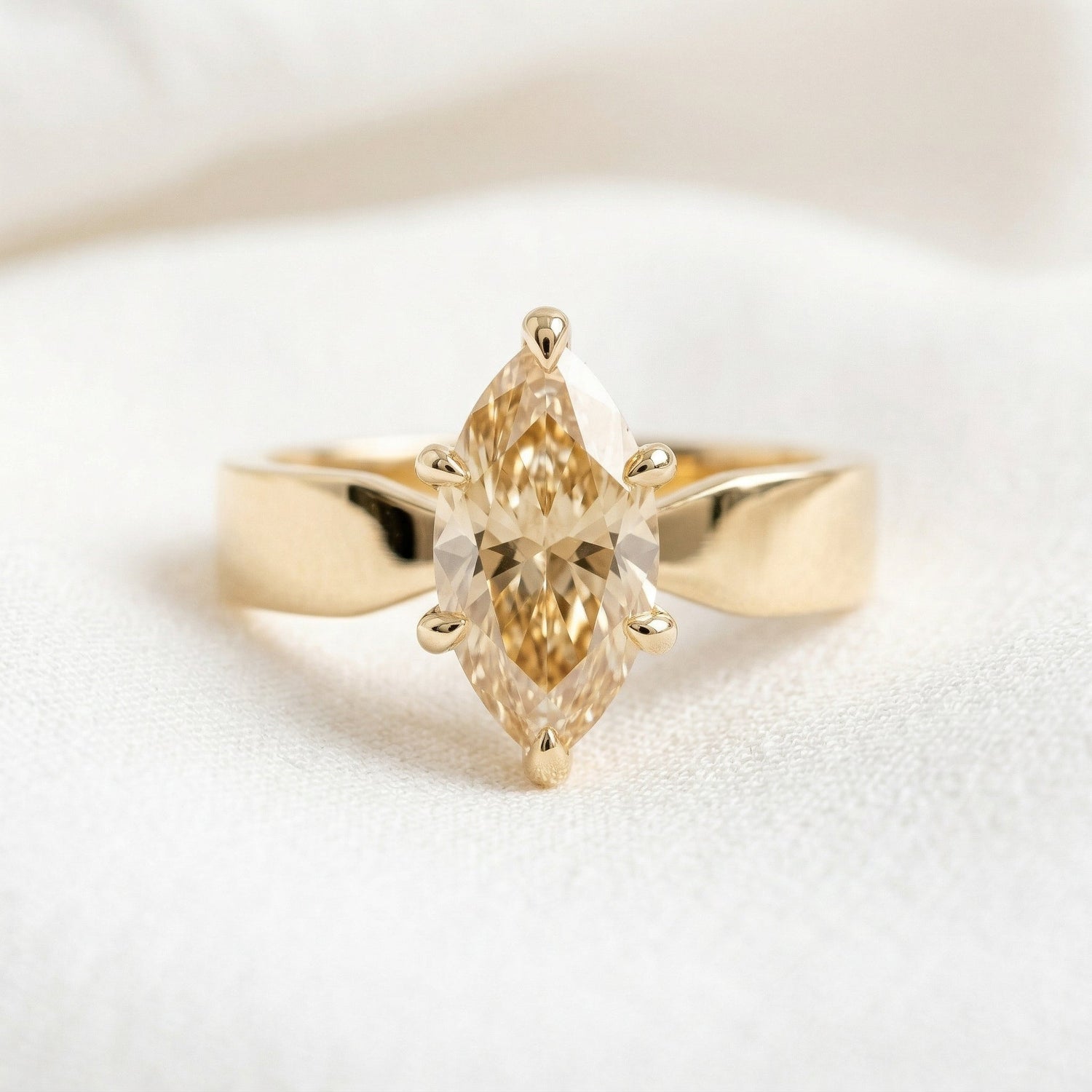 Marquise Yellow Gold Moissanite Engagement Ring - Moissanite Engagement Rings