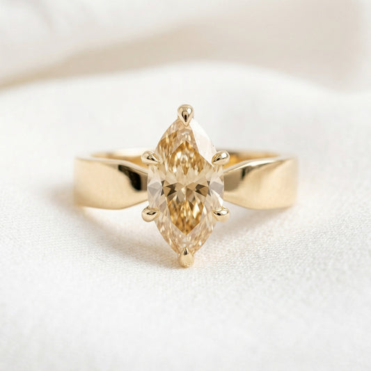 Marquise Yellow Gold Moissanite Engagement Ring - Moissanite Engagement Rings