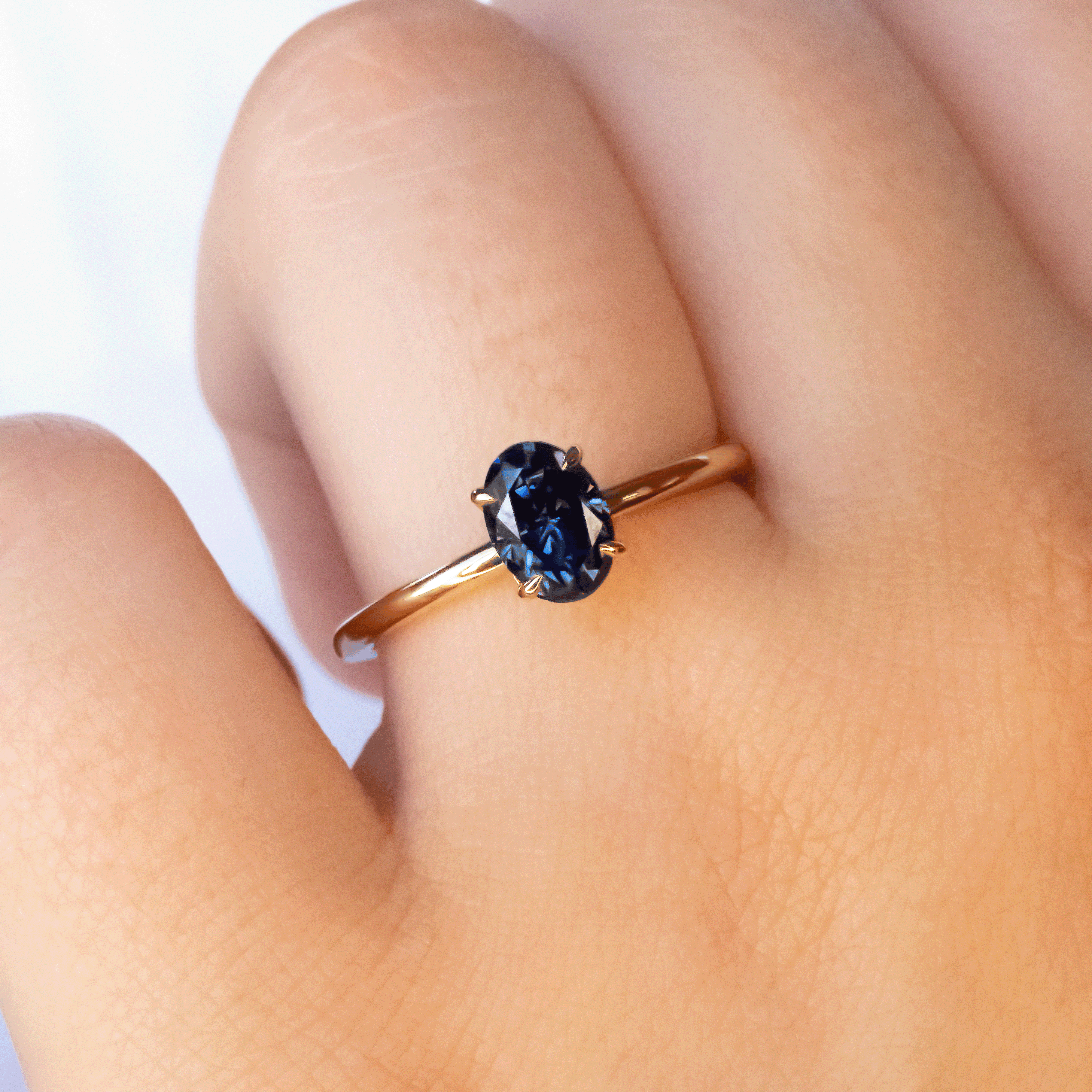 Oval Blue Solitaire Moissanite Engagement Ring - moissaniteengagementrings