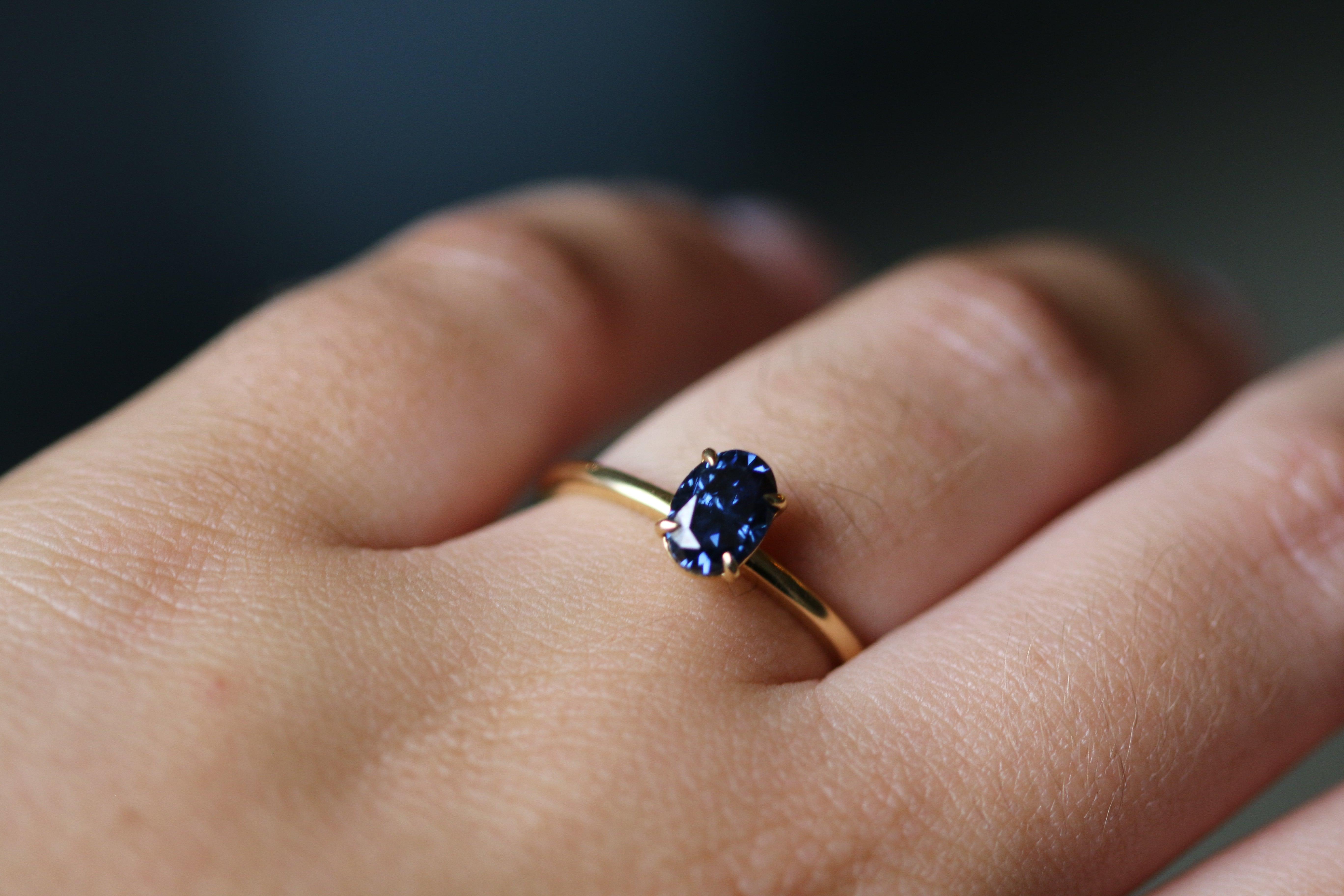 Oval Blue Solitaire Moissanite Engagement Ring - moissaniteengagementrings