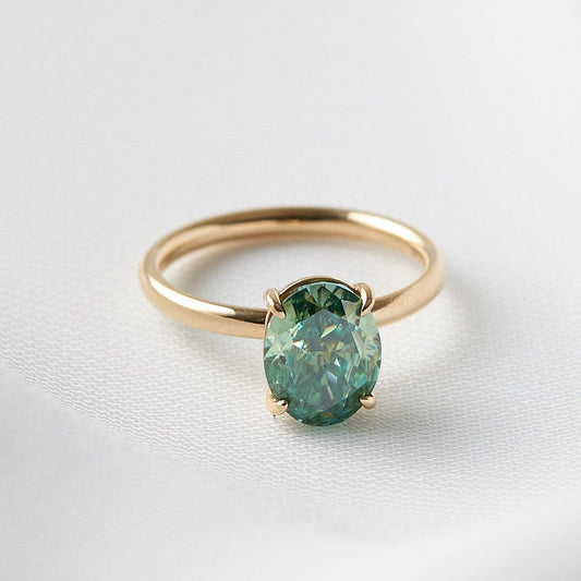 Oval Emerald Colour Solitaire Moissanite Engagement Ring - Ready To Ship - Moissanite Engagement Rings