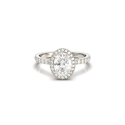 Oval Full Pavé Halo Moissanite Engagement Ring - Moissanite Engagement Rings