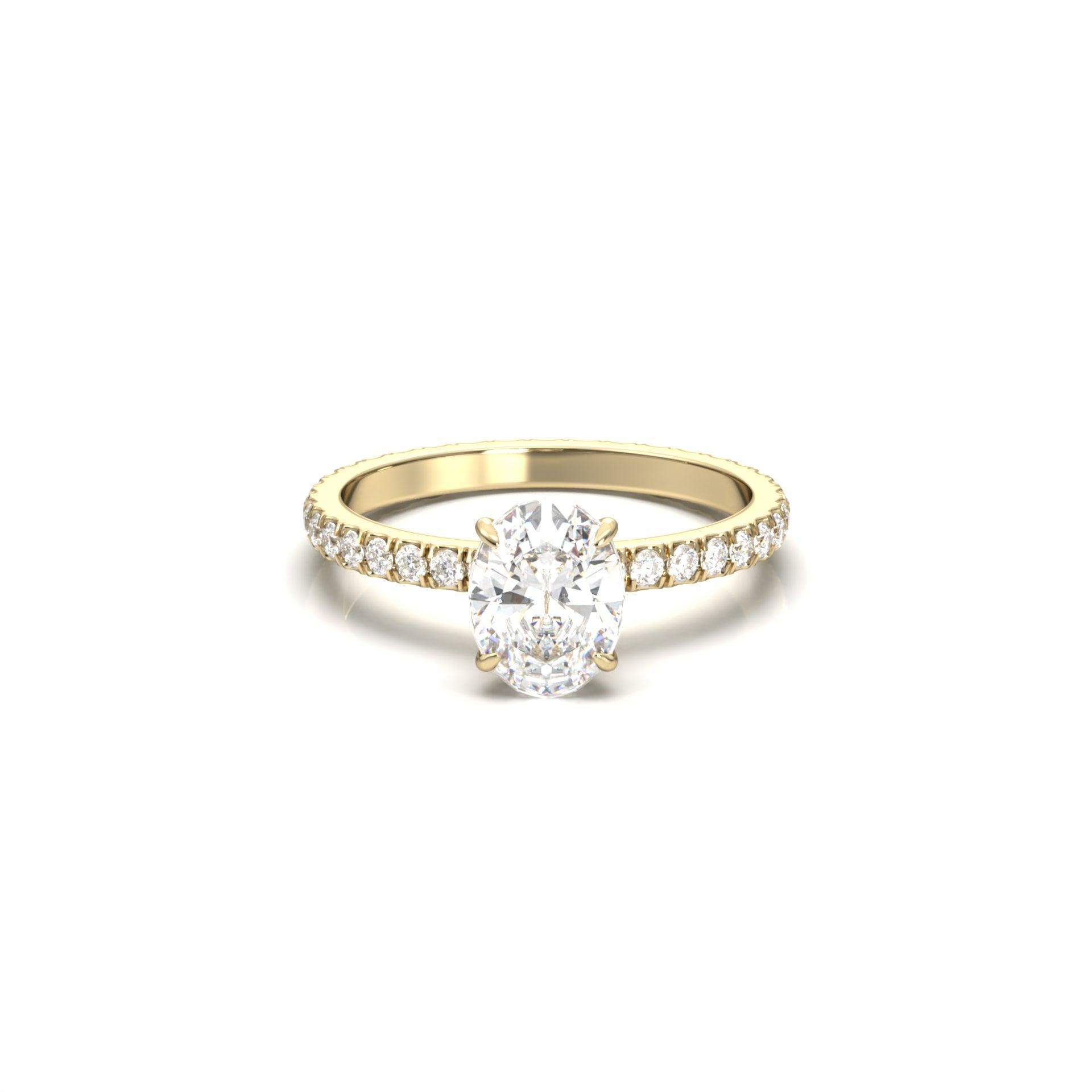 Oval Full Pavè Hidden Halo Diamond Engagement Ring - Moissanite Engagement Rings