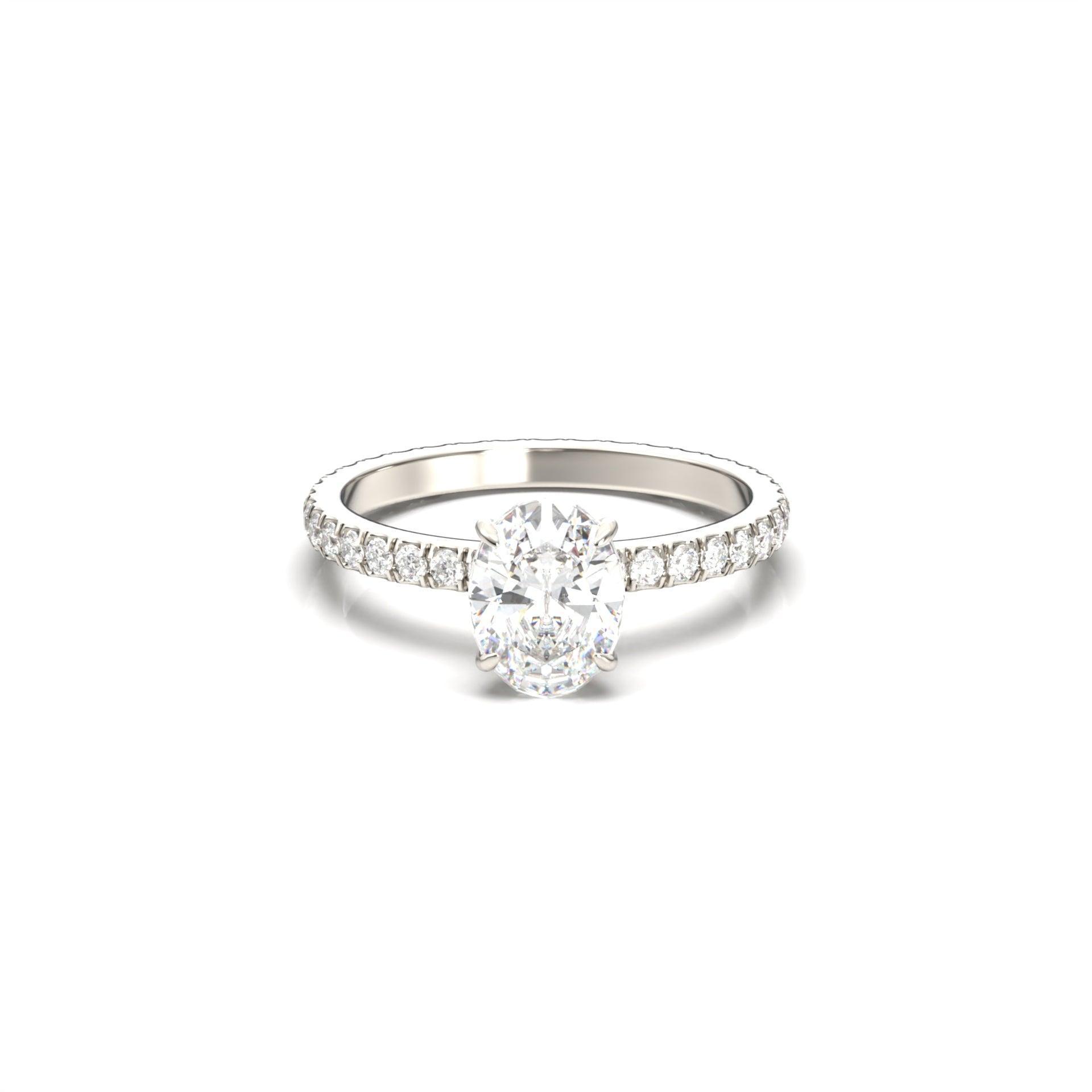 Oval Full Pavè Hidden Halo Diamond Engagement Ring - Moissanite Engagement Rings